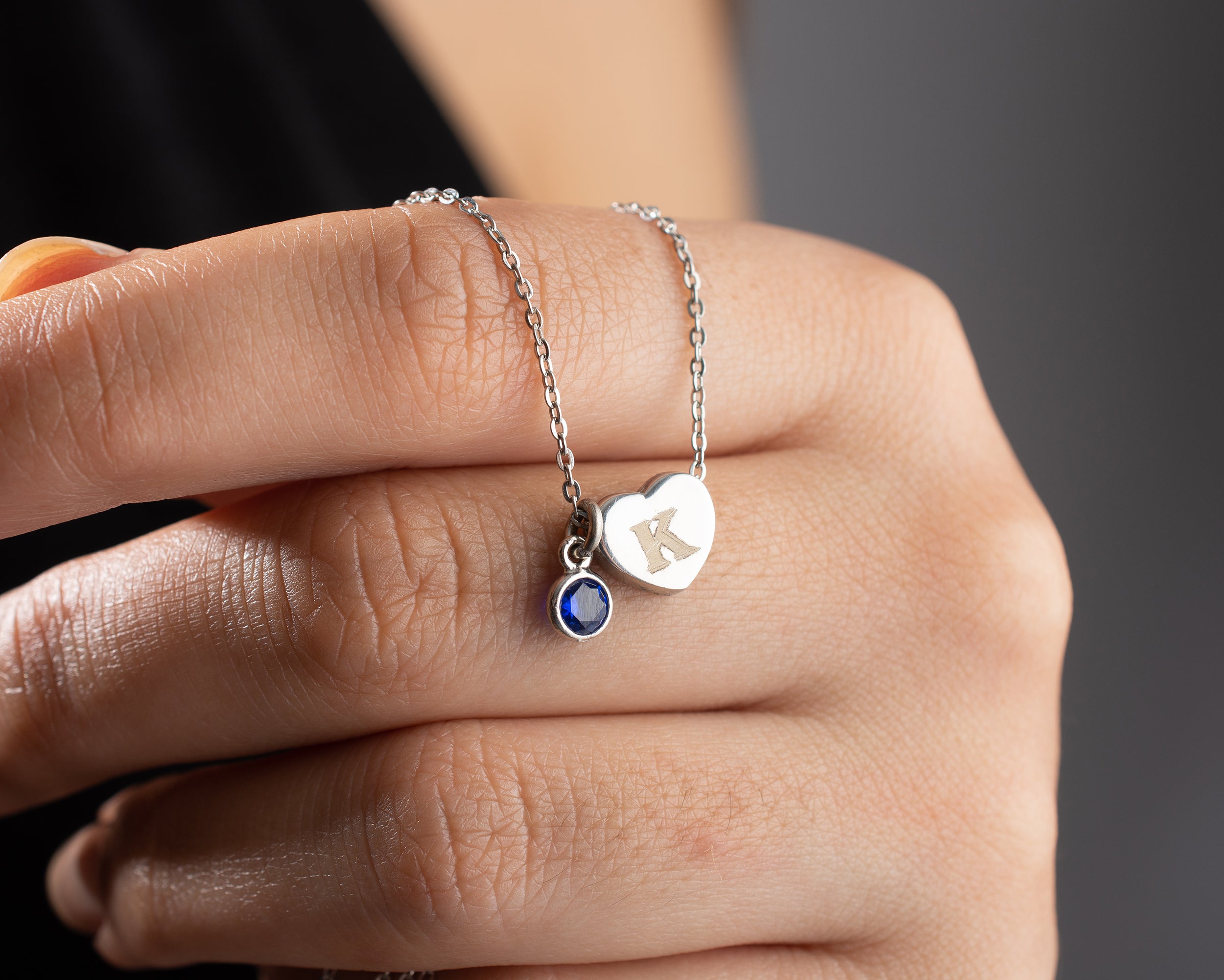 Personalized Initial Heart Birthstone Necklace