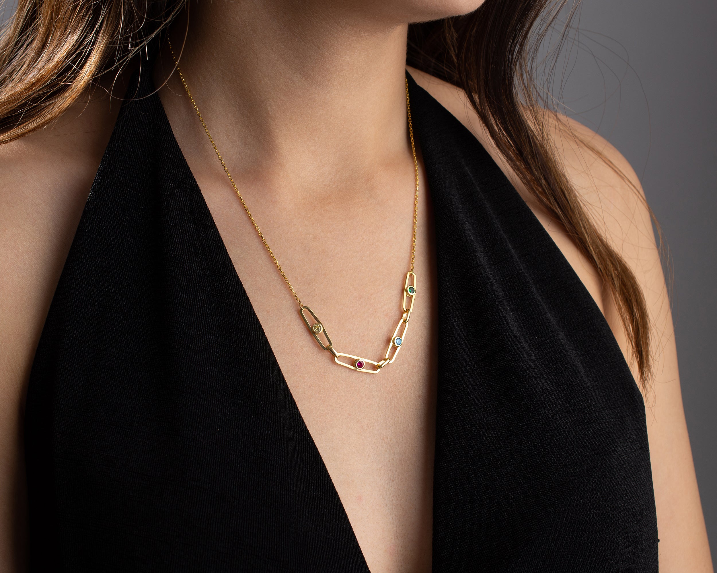 Custom Birthstone Paperclip Chain Necklace