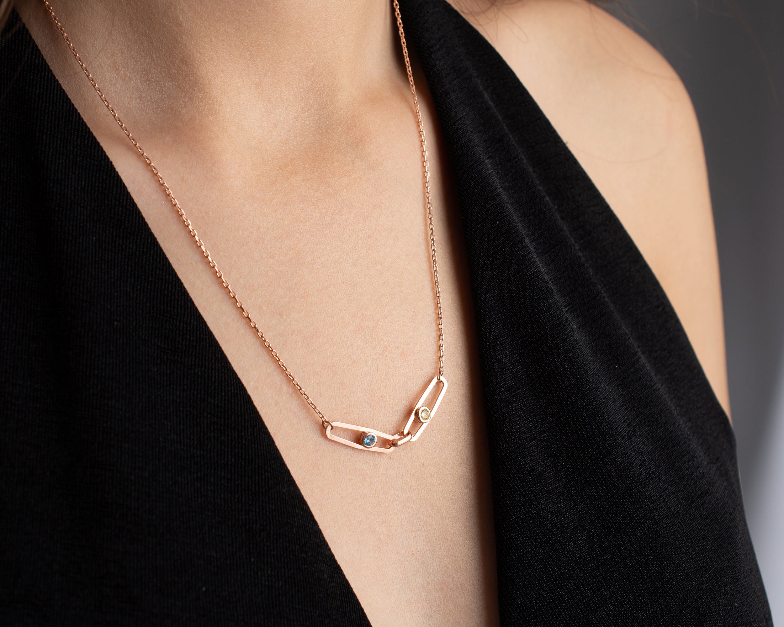Custom Birthstone Paperclip Chain Necklace