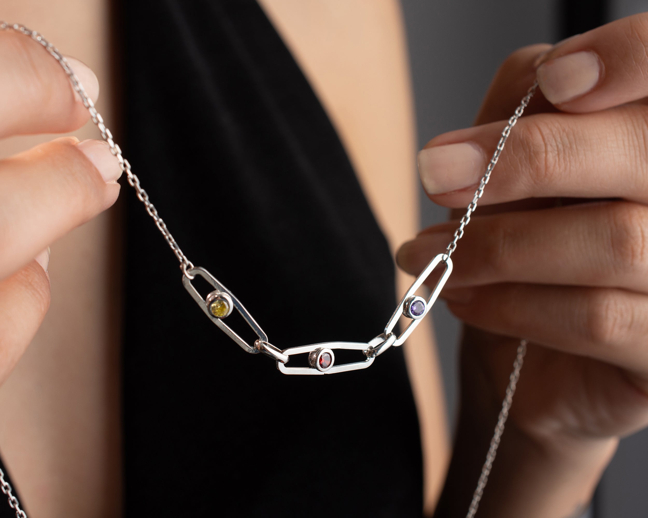 Custom Birthstone Paperclip Chain Necklace