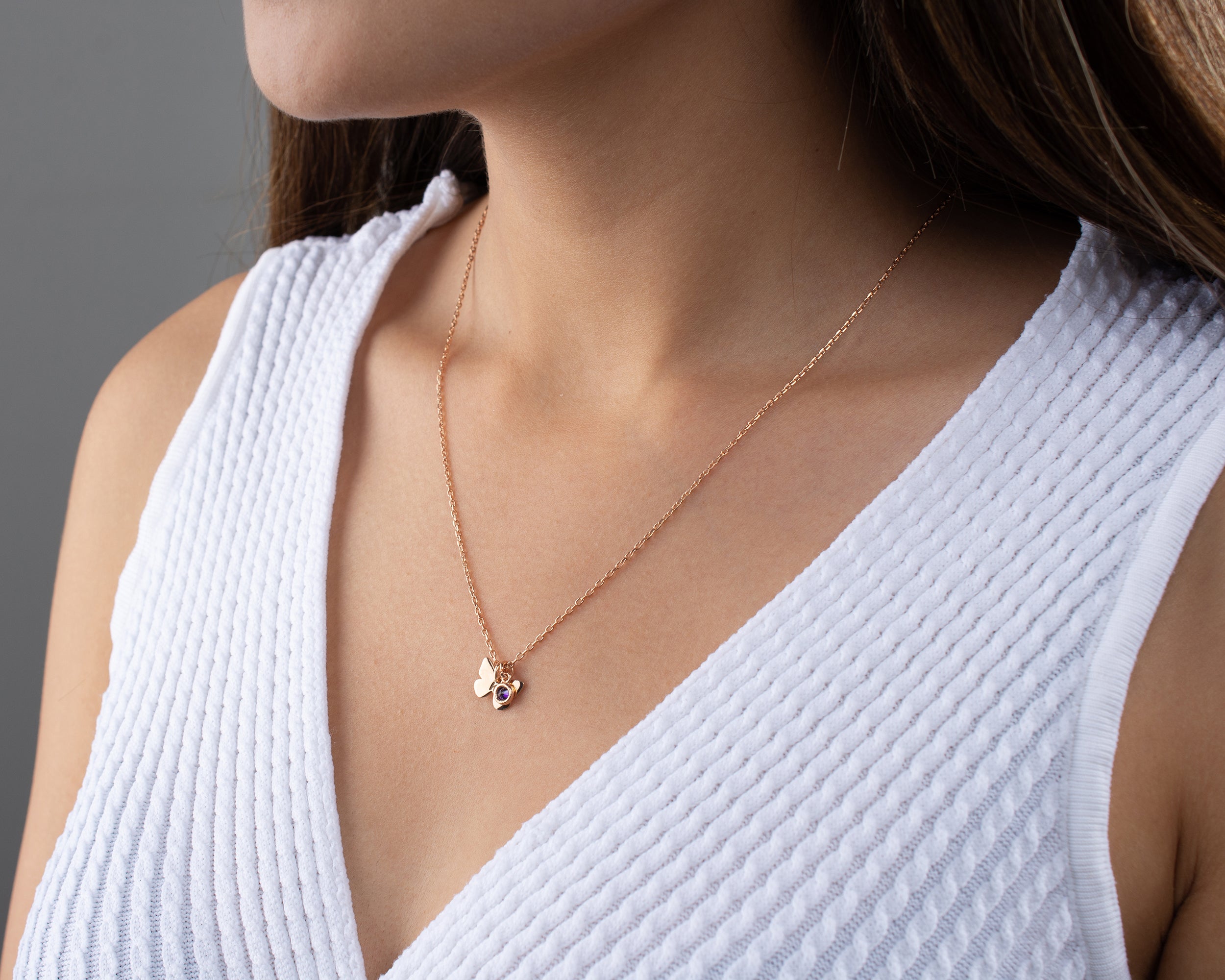 Minimal Butterfly Initial Birthstone Necklace