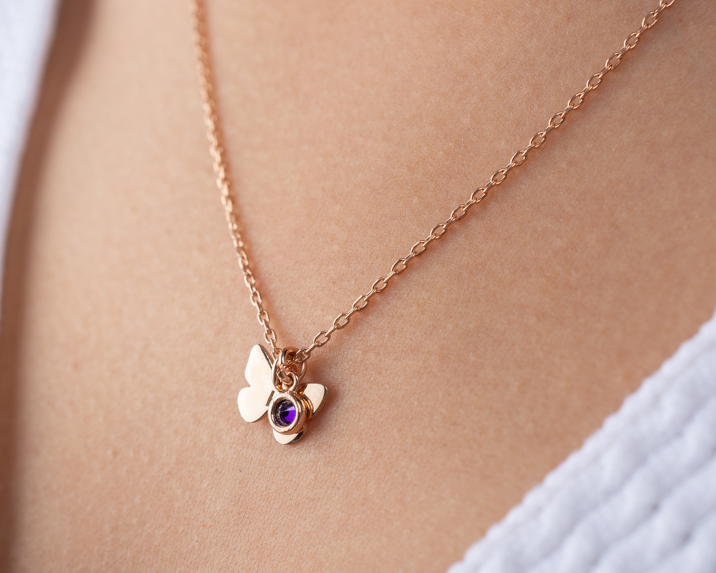 Minimal Butterfly Initial Birthstone Necklace