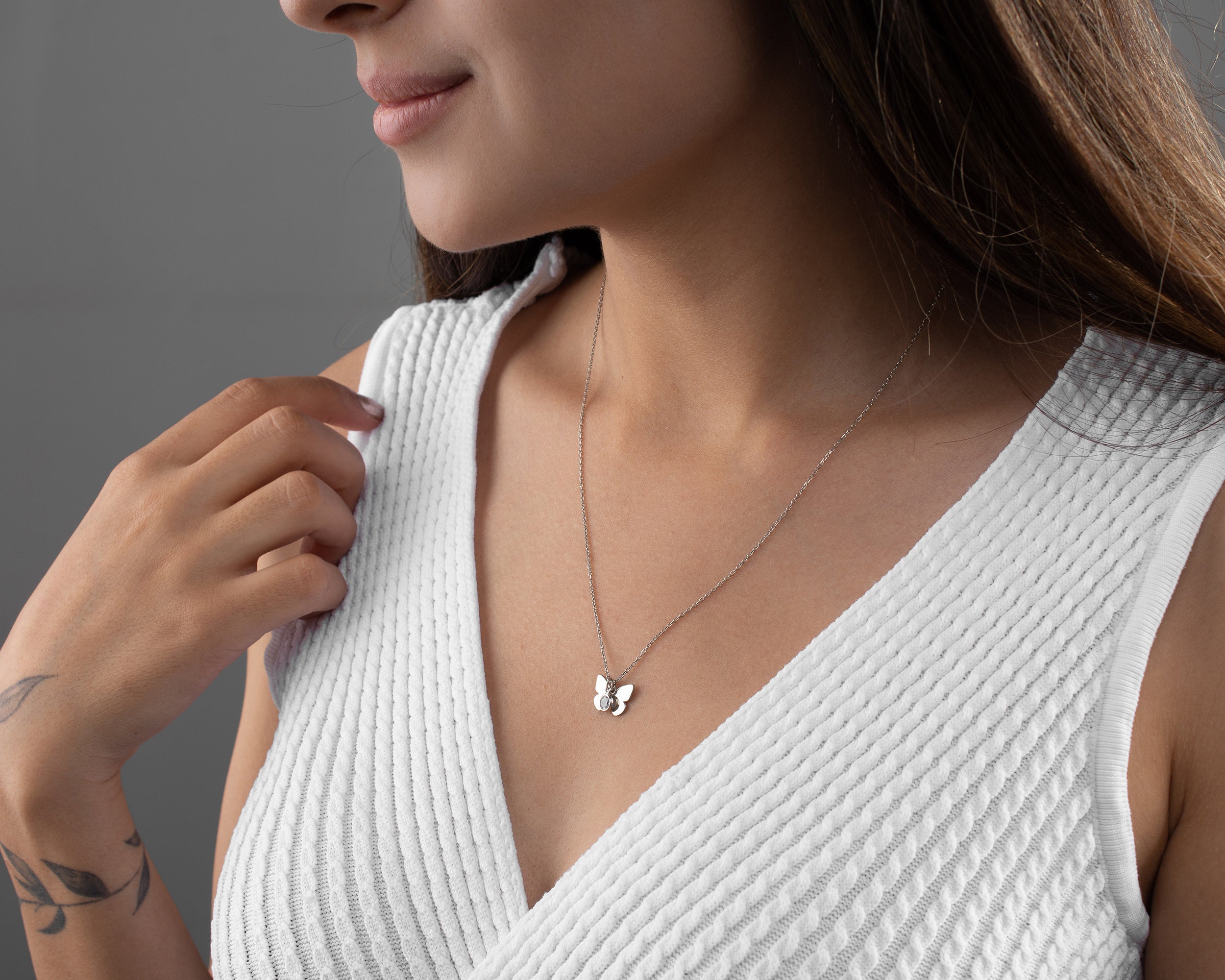 Minimal Butterfly Initial Birthstone Necklace