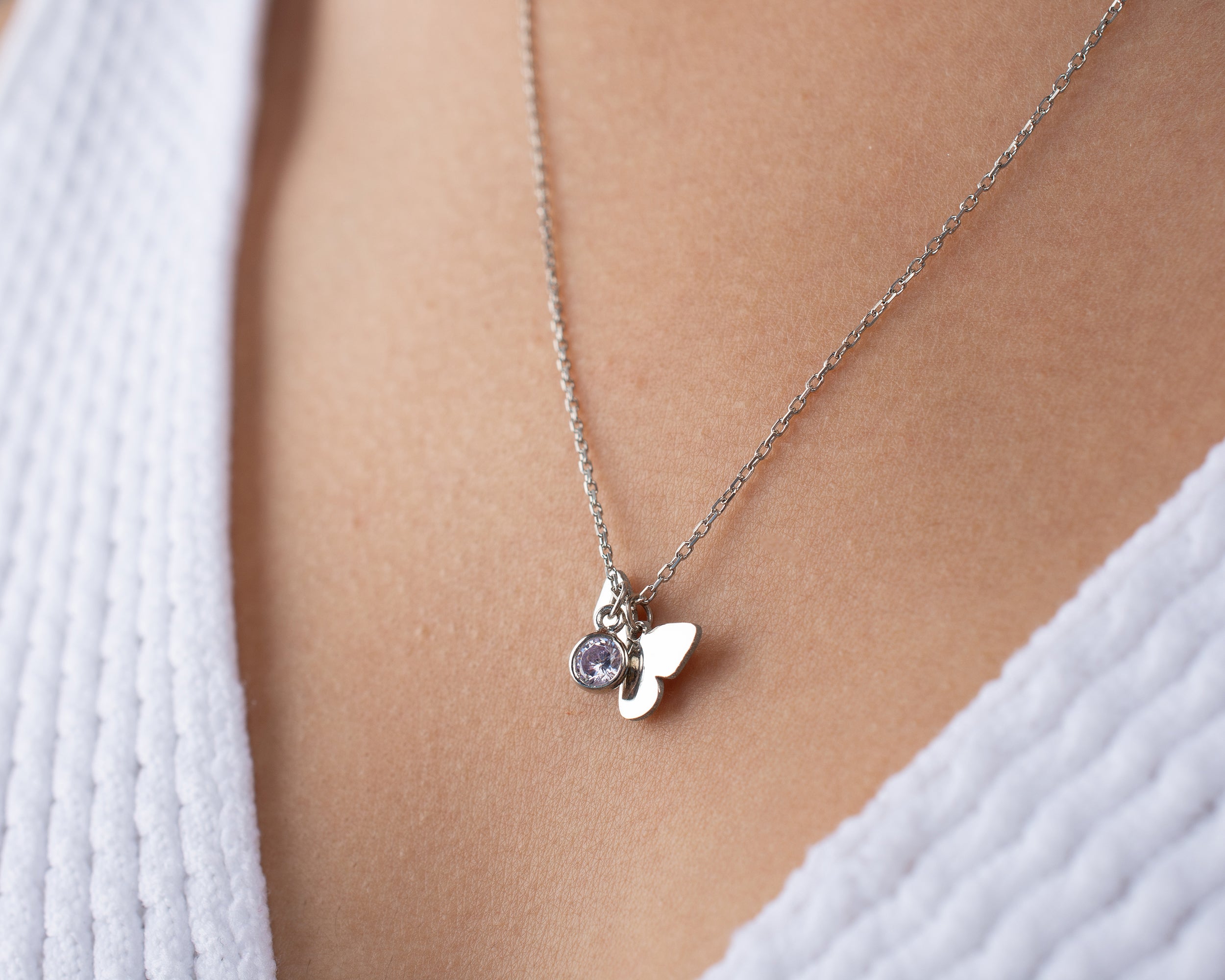Minimal Butterfly Initial Birthstone Necklace