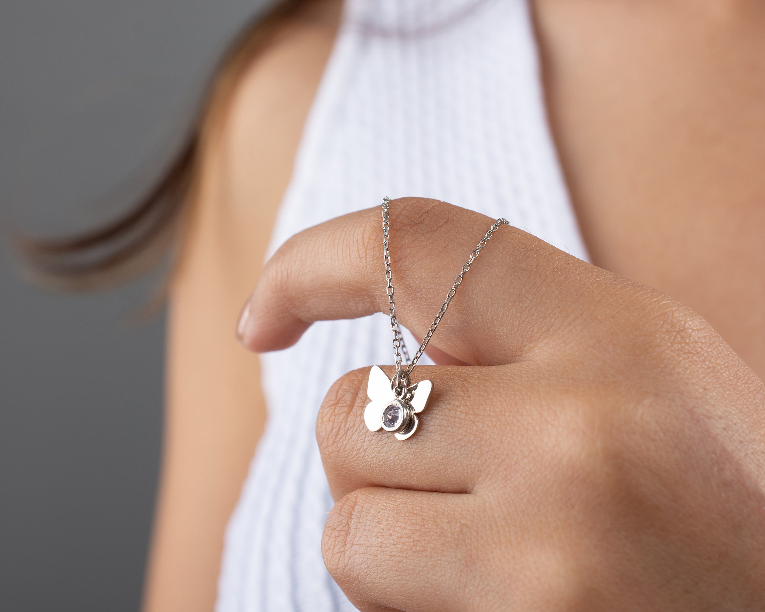 Minimal Butterfly Initial Birthstone Necklace