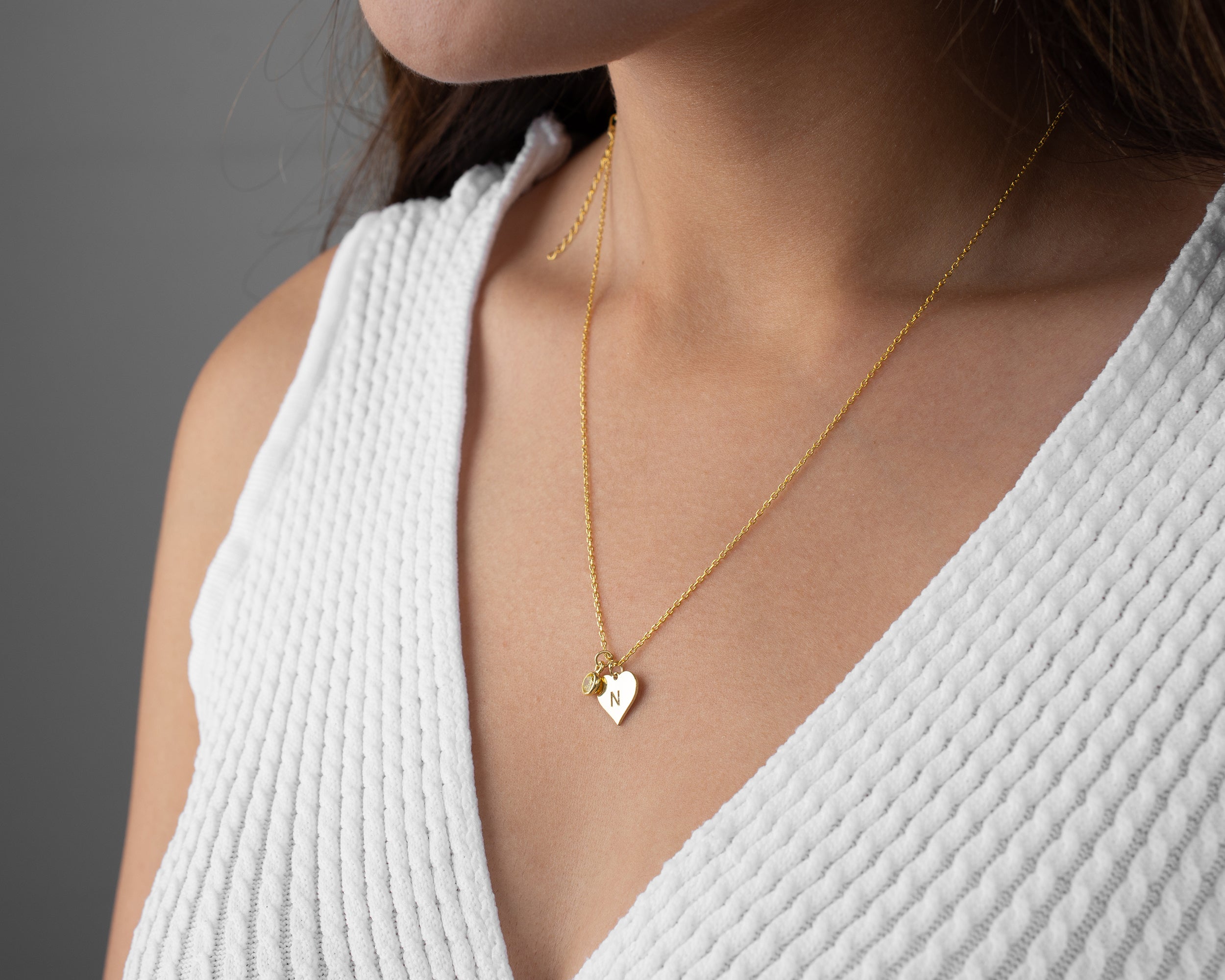 Initial Heart Birthstone Necklace