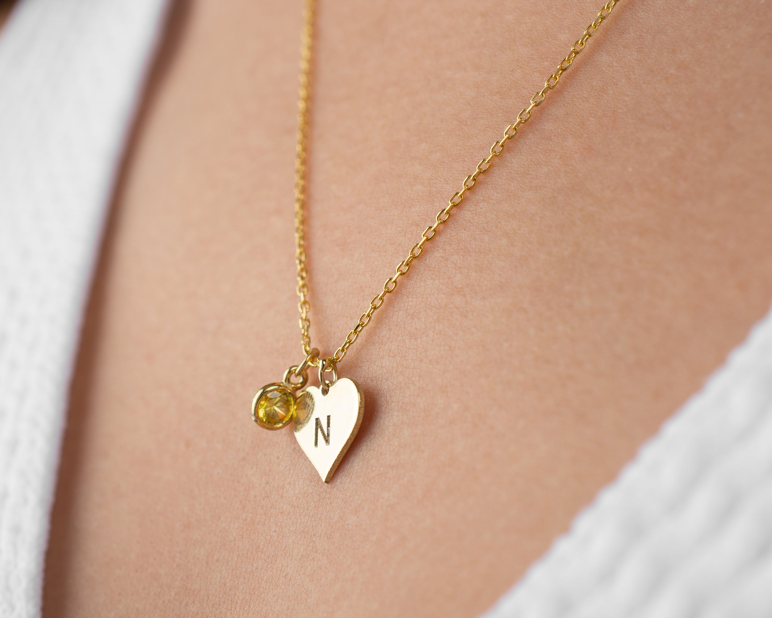 Initial Heart Birthstone Necklace