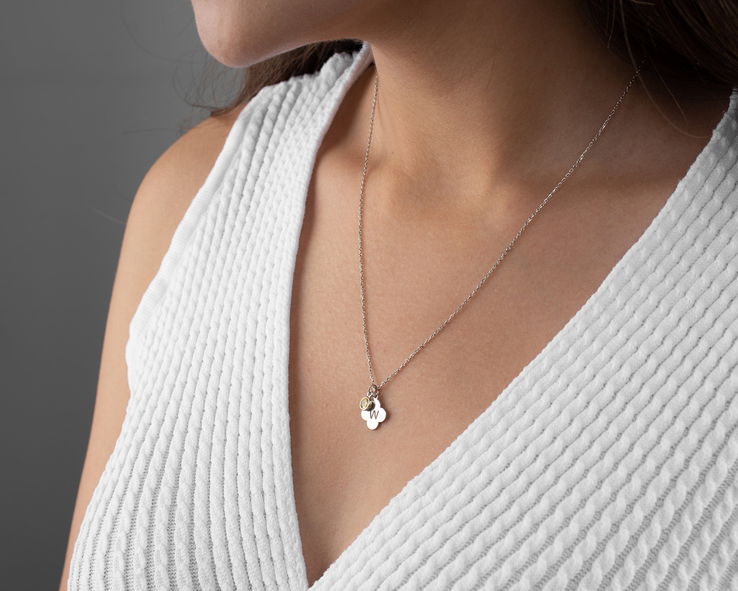 Clover Initial Birthstone Necklace
