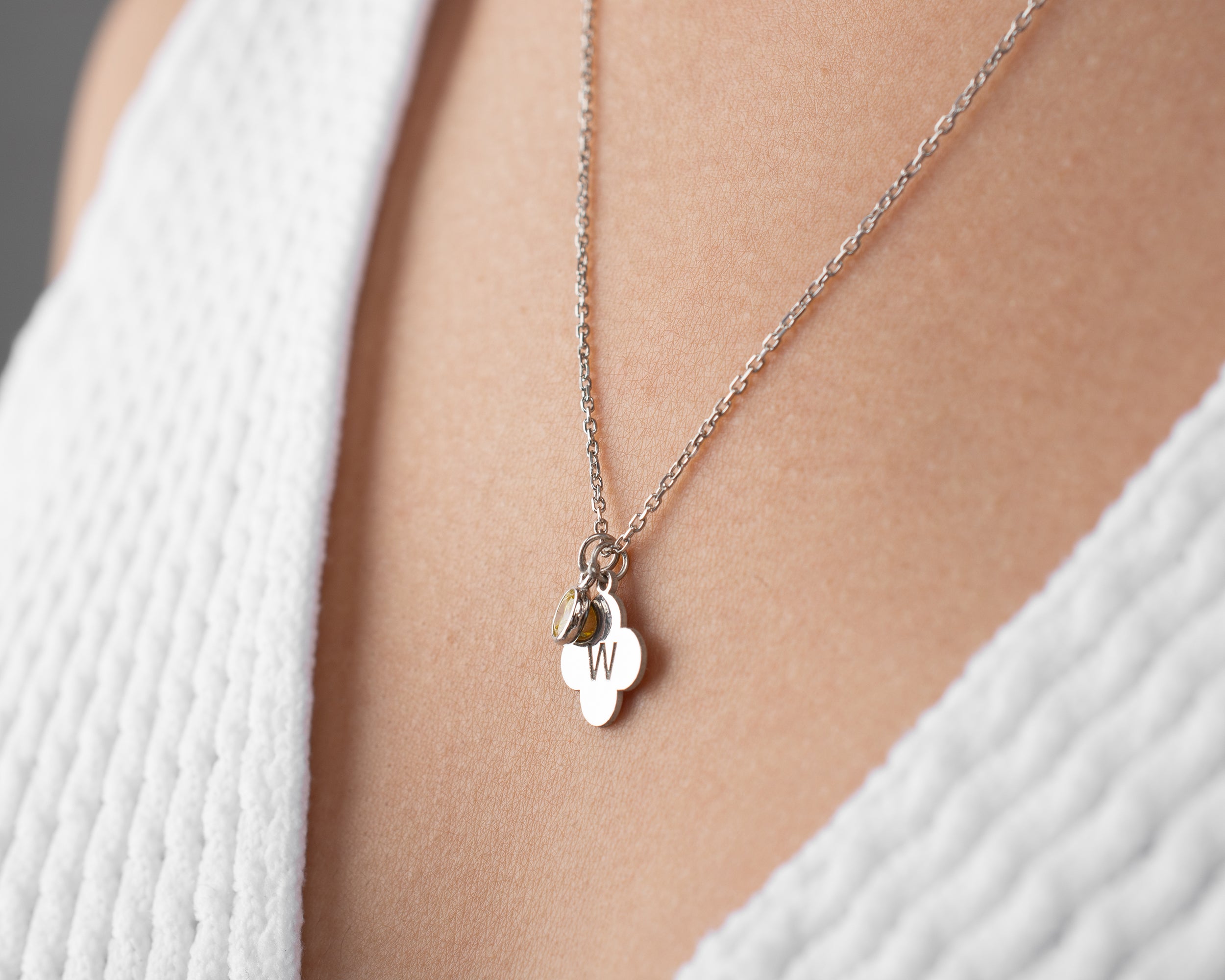 Clover Initial Birthstone Necklace