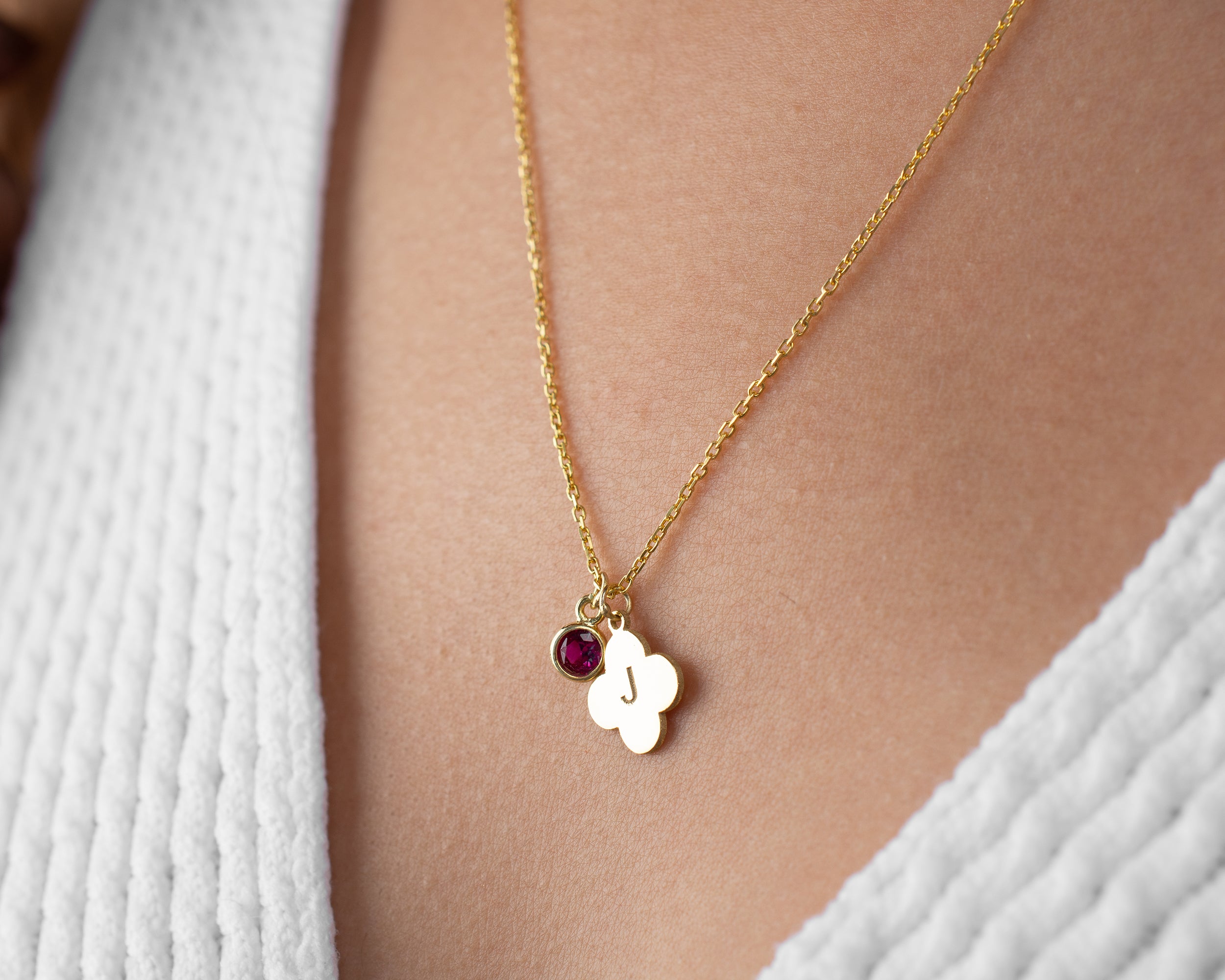 Clover Initial Birthstone Necklace