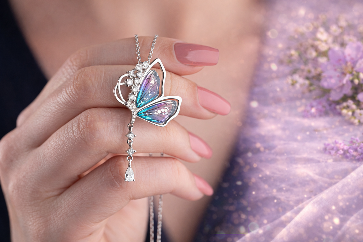 Iridescent Crystal Butterfly Necklace