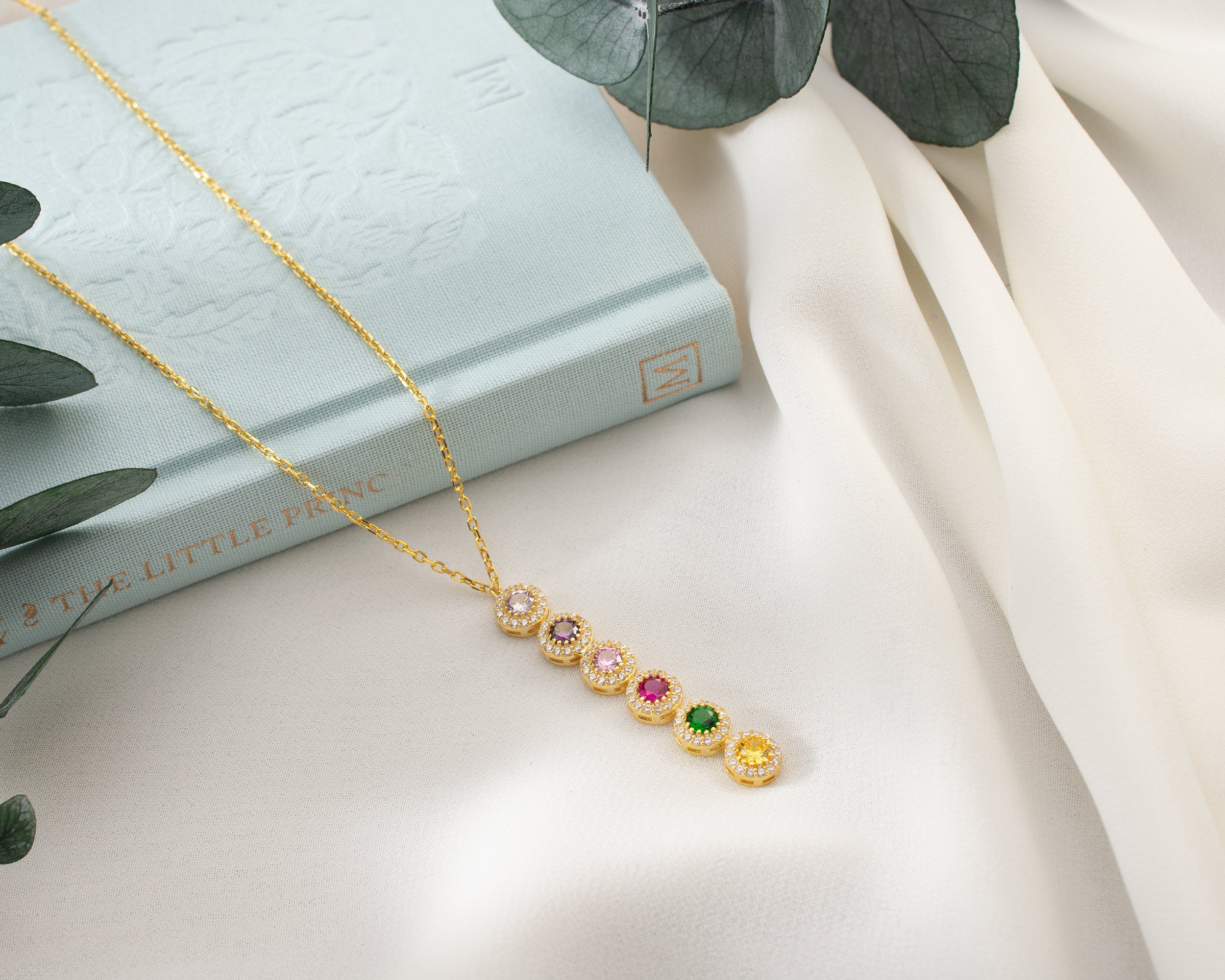 Custom Cascading Birthstone Halo Necklace