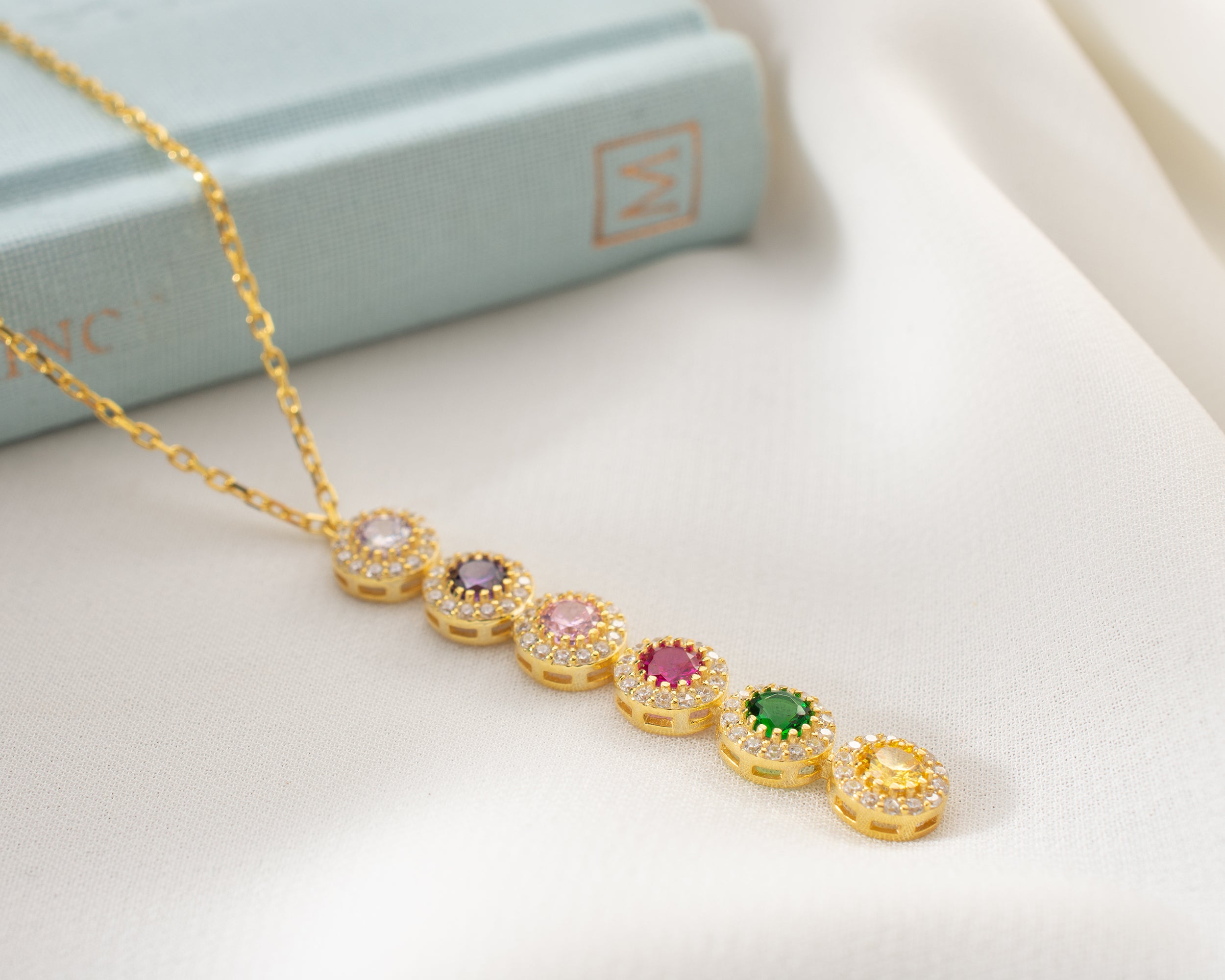 Custom Cascading Birthstone Halo Necklace