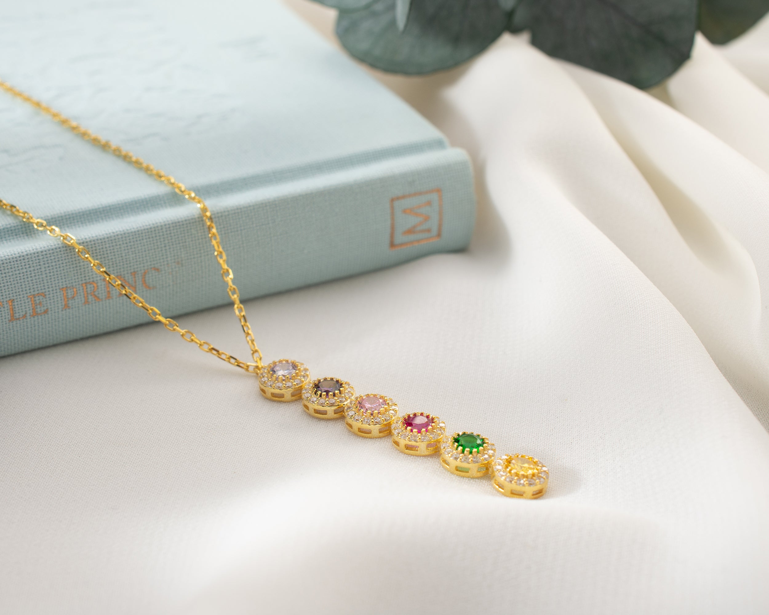 Custom Cascading Birthstone Halo Necklace
