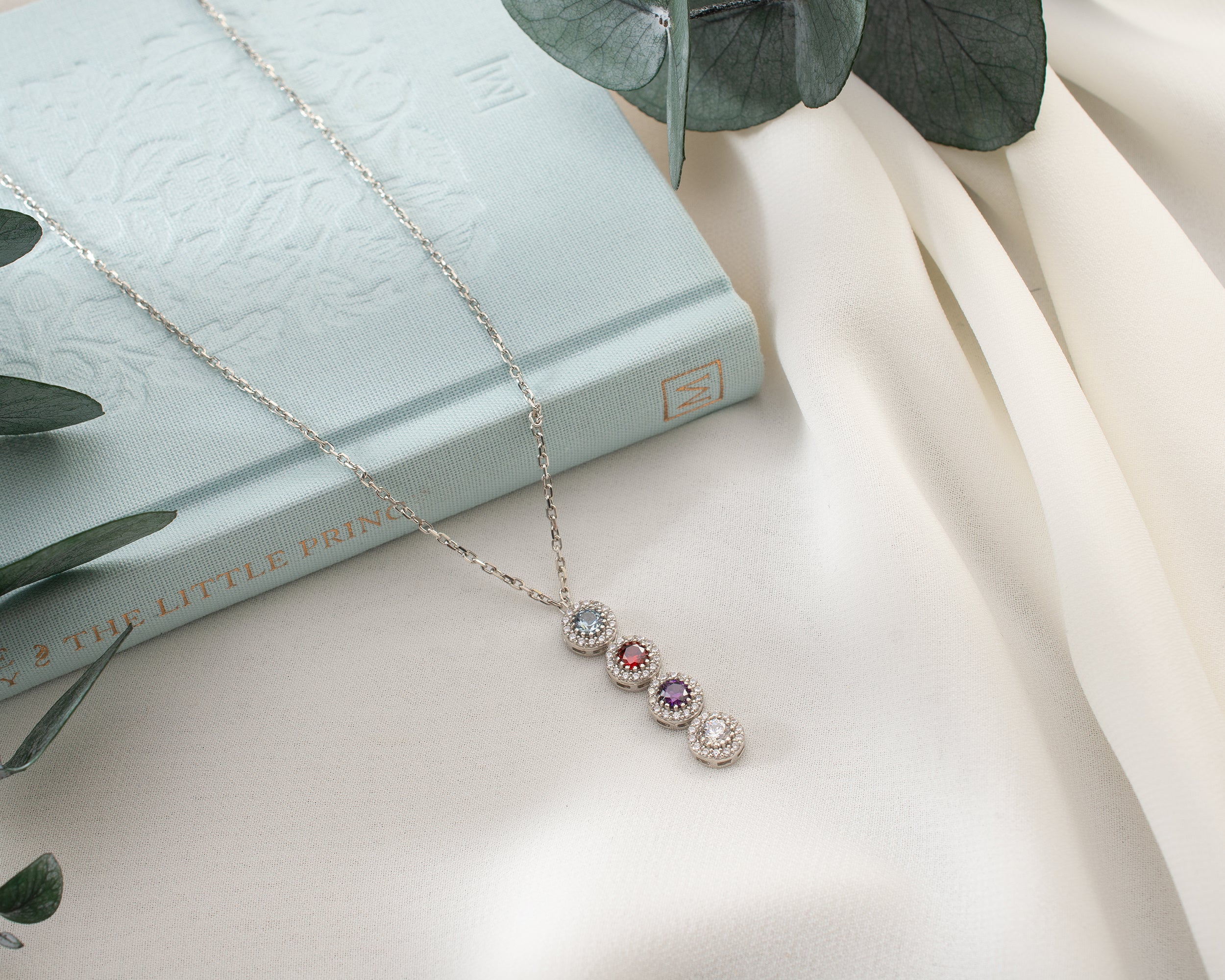 Custom Cascading Birthstone Halo Necklace