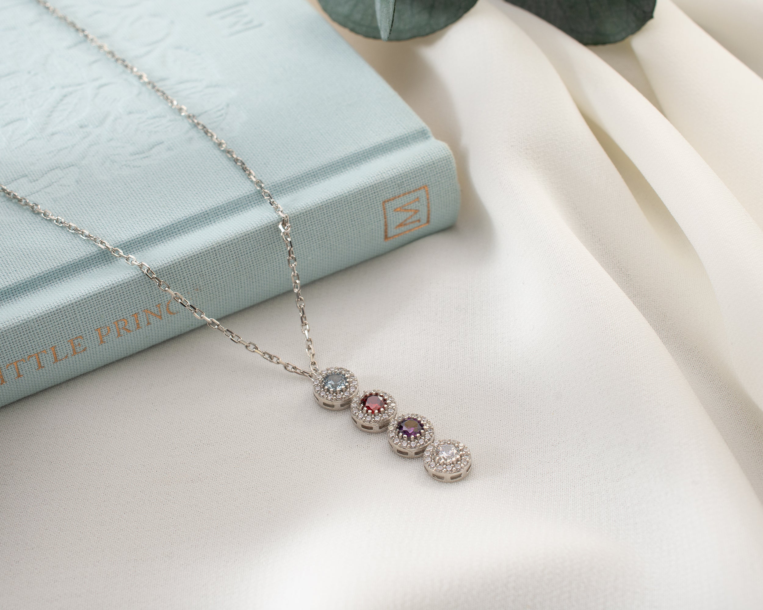Custom Cascading Birthstone Halo Necklace