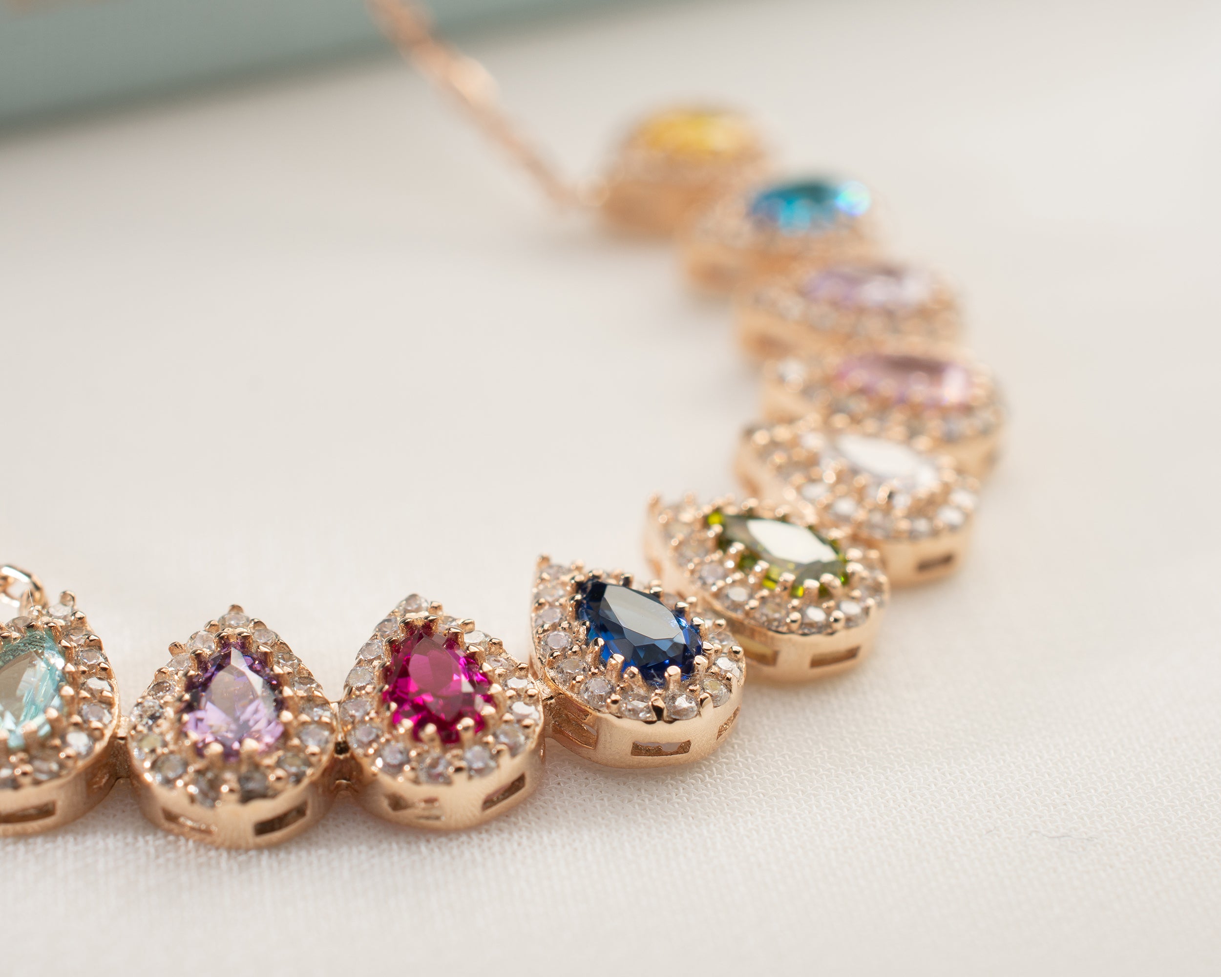 Family Birthstone Curved Bar Necklace