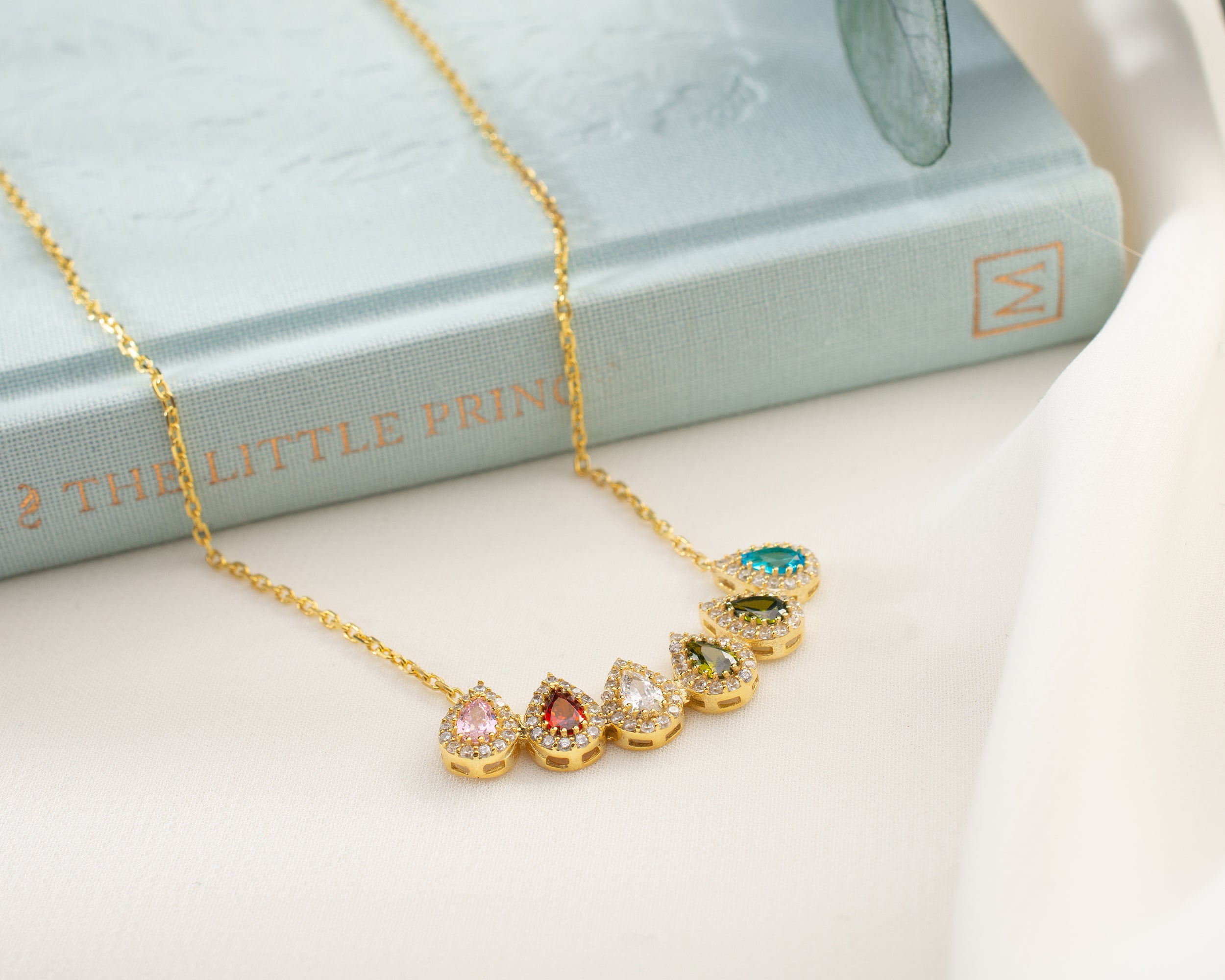 Family Birthstone Curved Bar Necklace