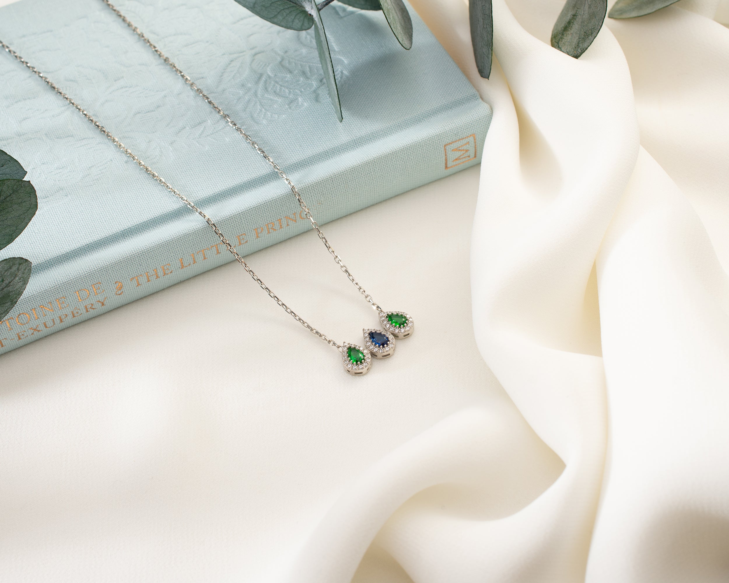 Family Birthstone Curved Bar Necklace