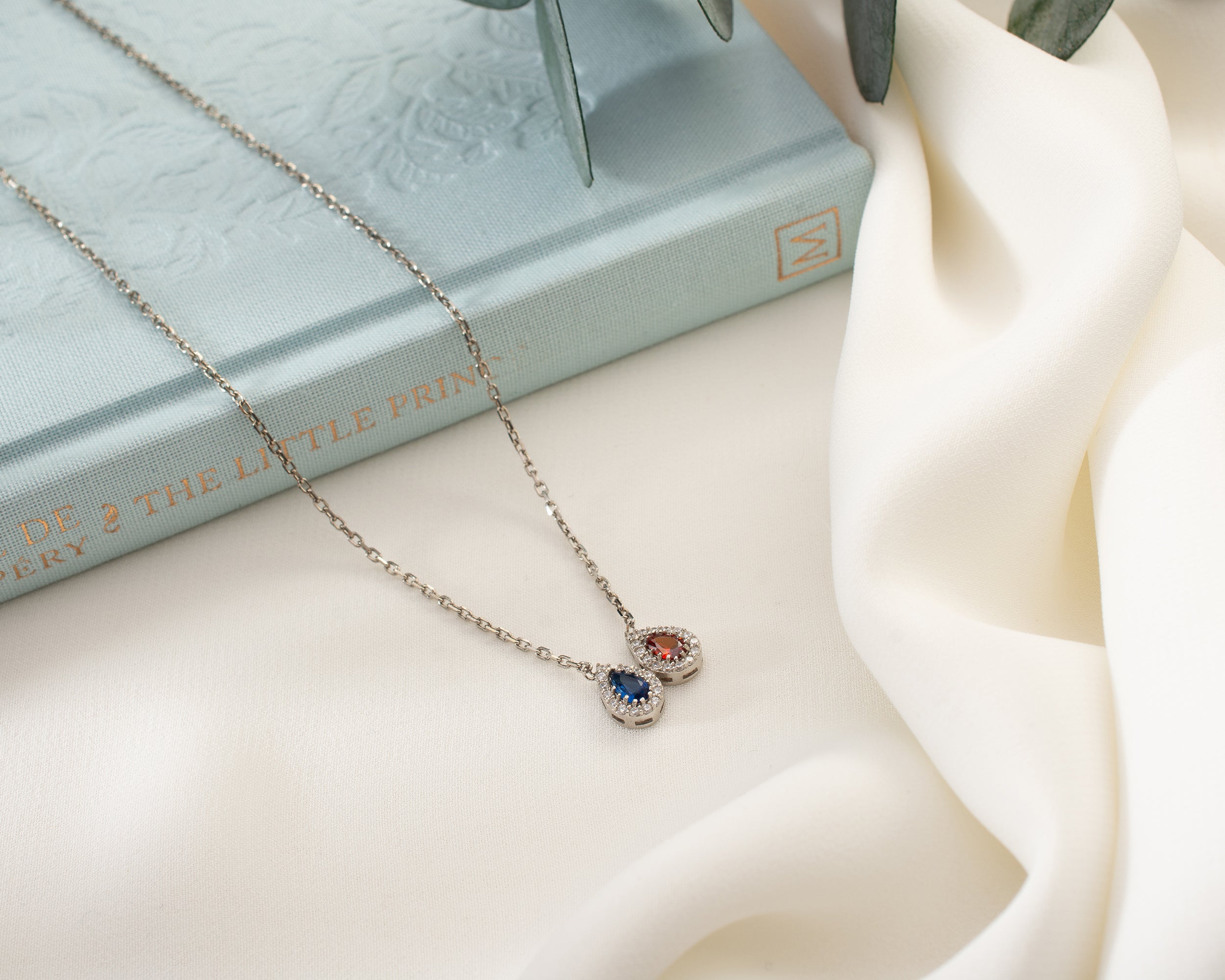 Family Birthstone Curved Bar Necklace