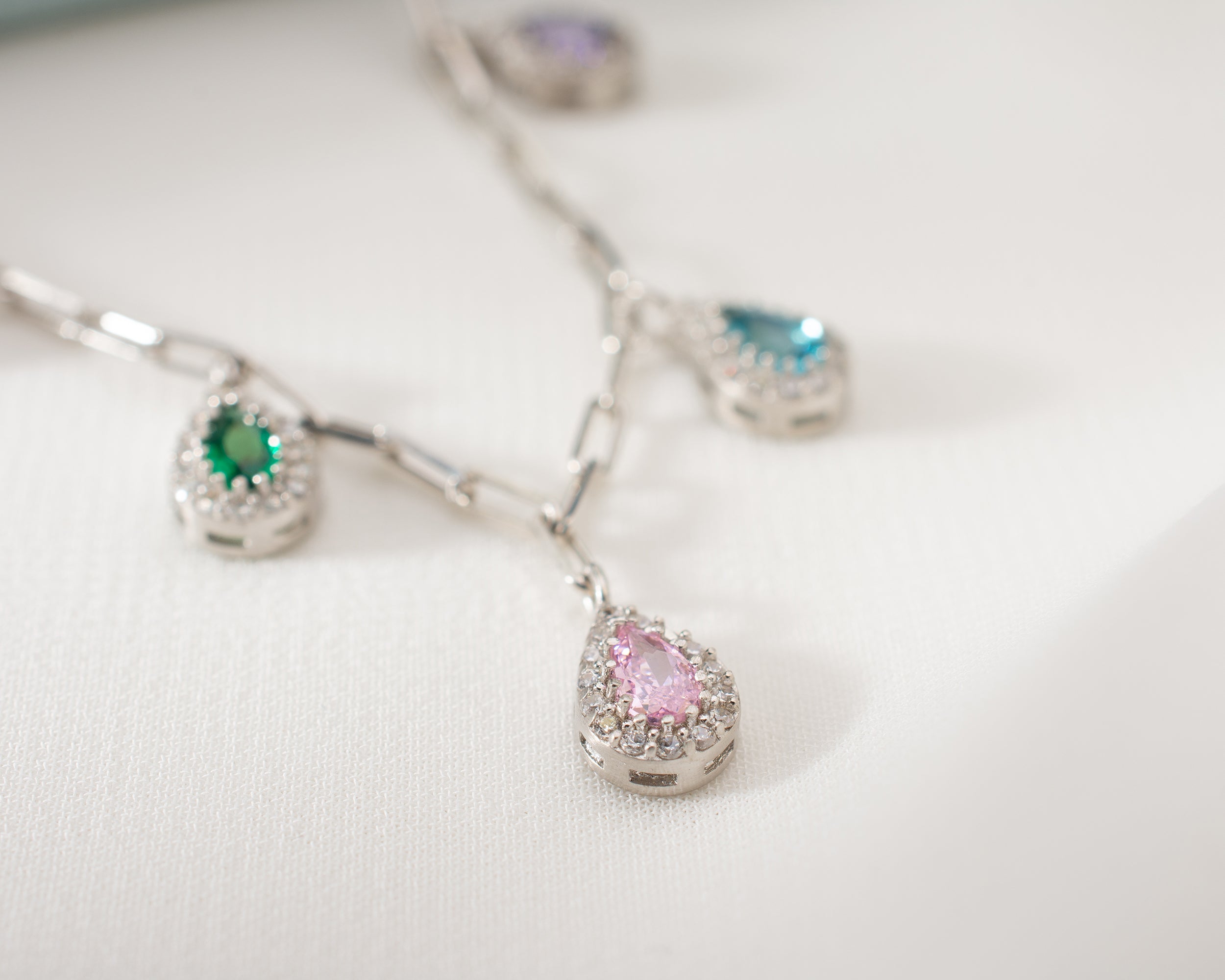 Multi Birthstone Teardrop Drop Necklace