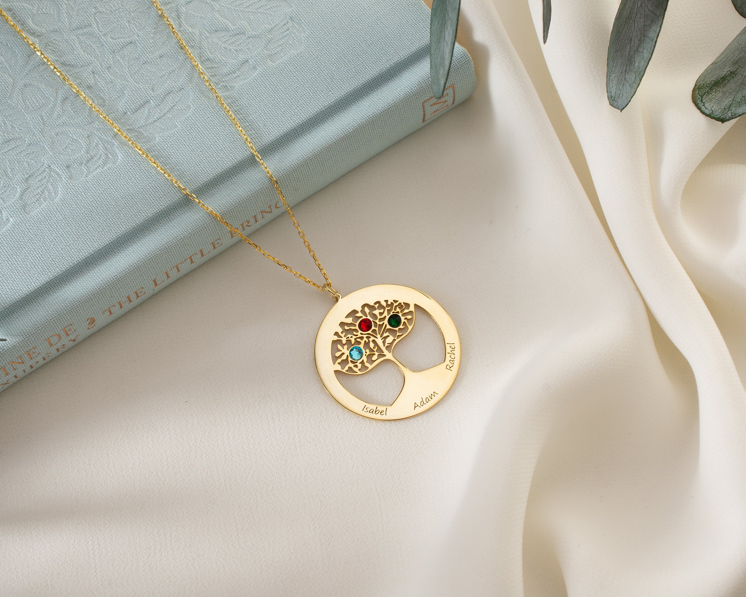 Family Tree Birthstone Necklace with Names