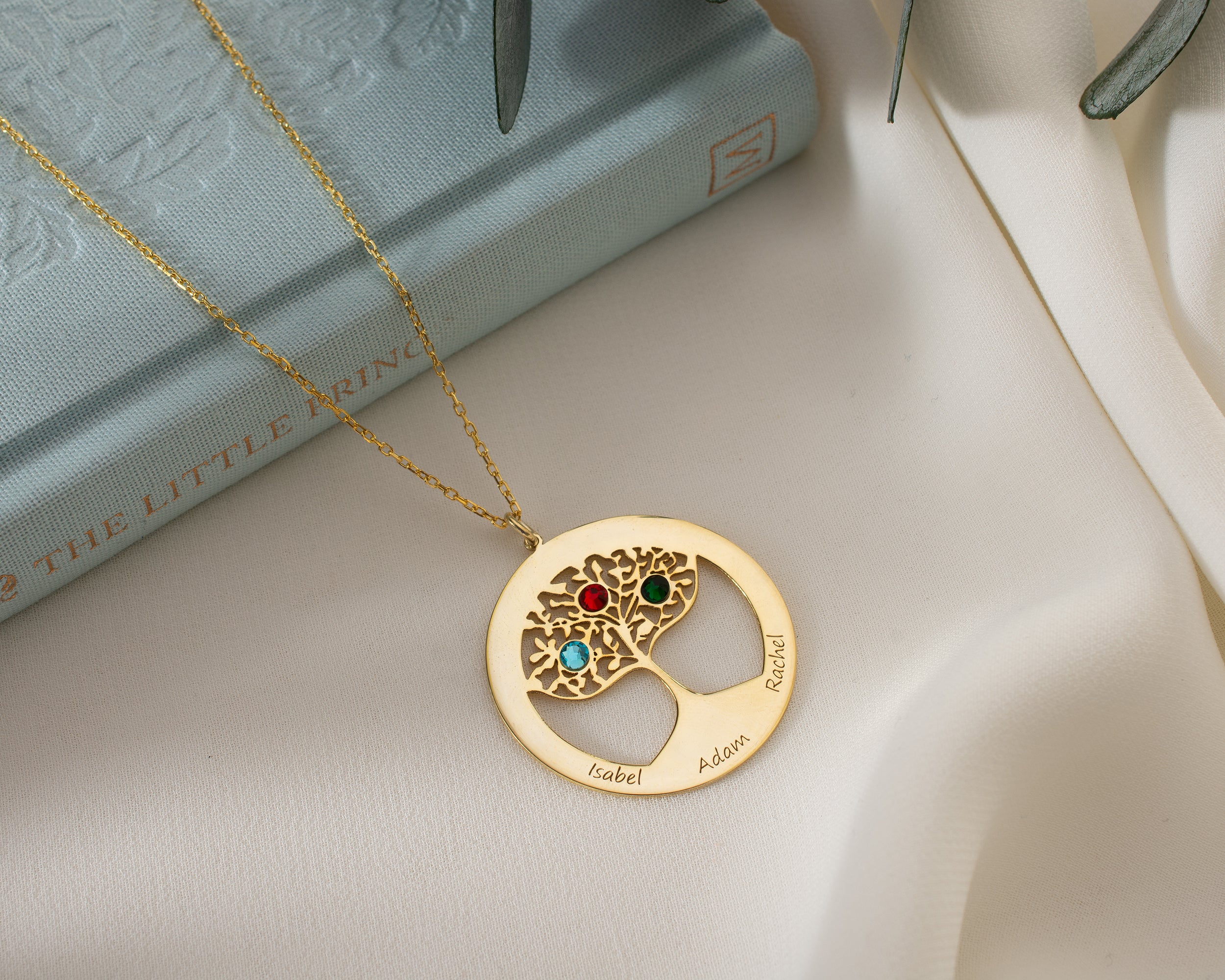 Family Tree Birthstone Necklace with Names
