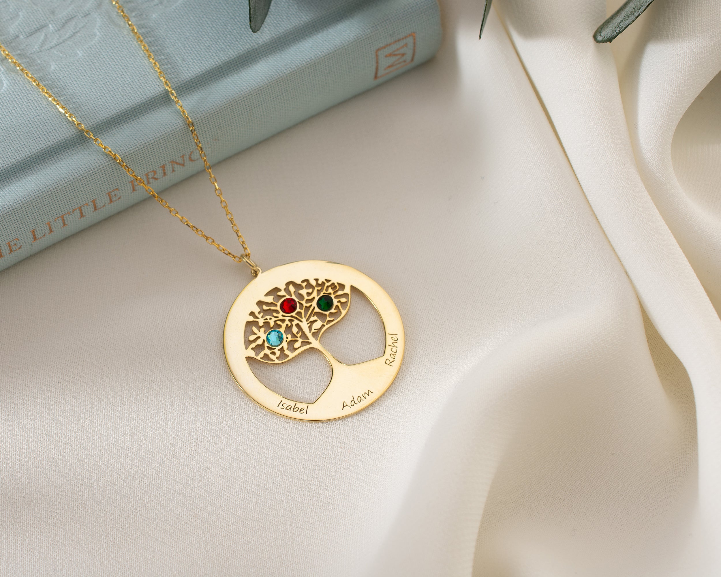 Family Tree Birthstone Necklace with Names