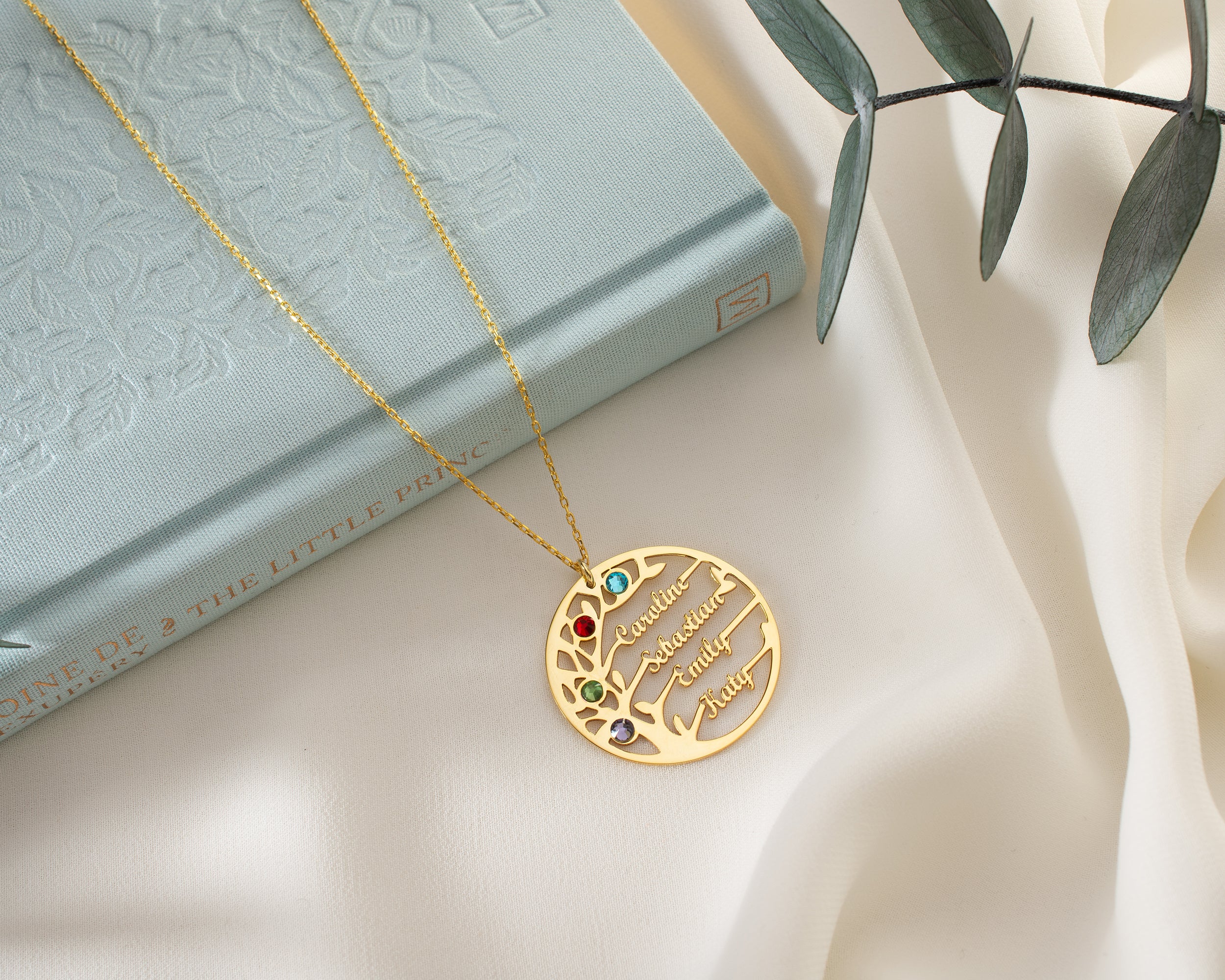 Custom Family Tree Birthstone Necklace