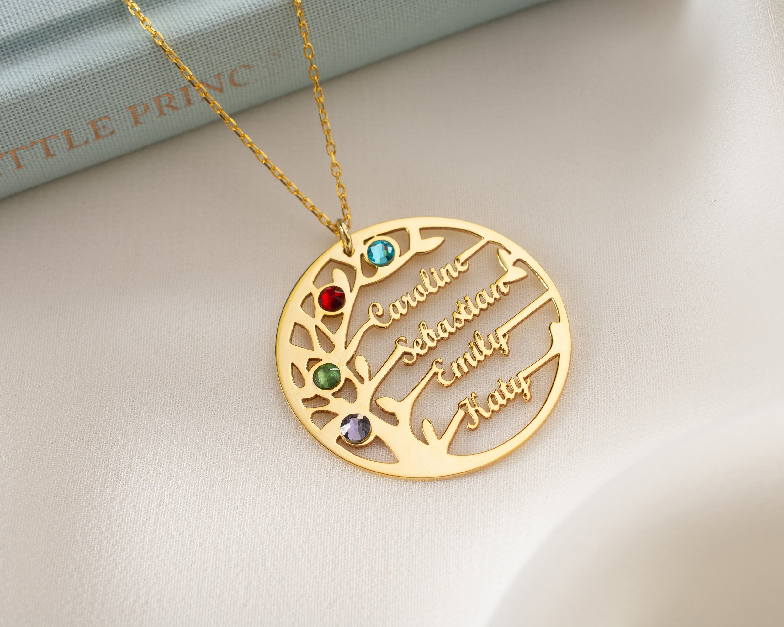 Custom Family Tree Birthstone Necklace