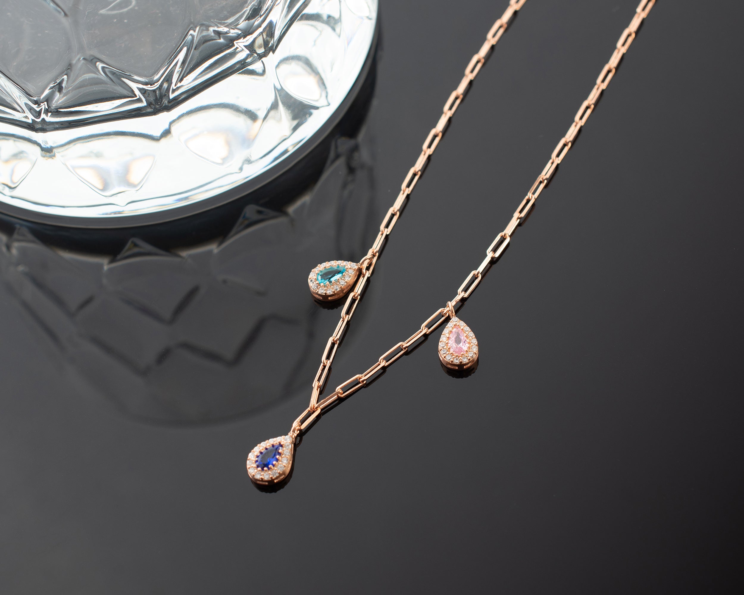 Multi Birthstone Teardrop Drop Necklace