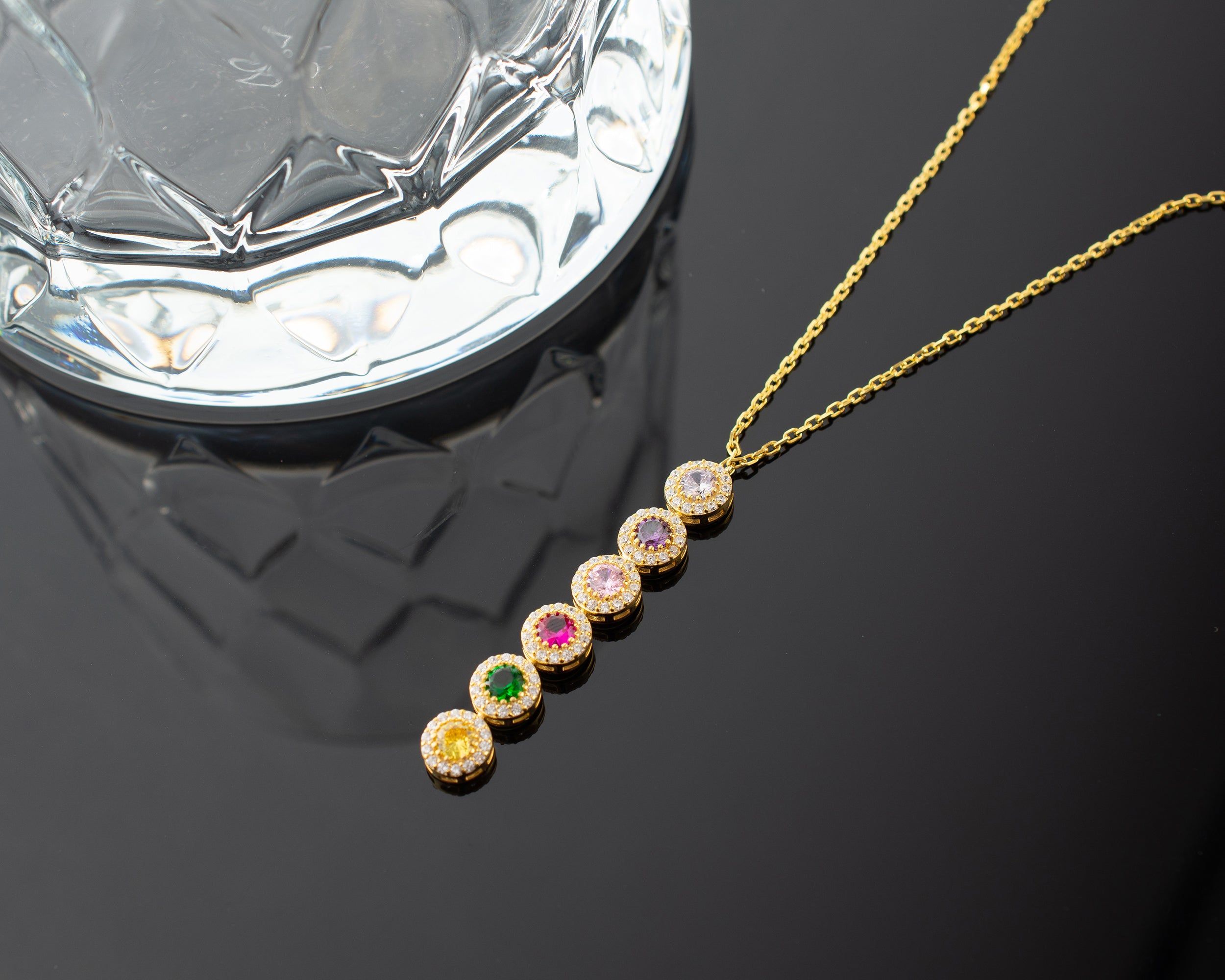 Custom Cascading Birthstone Halo Necklace