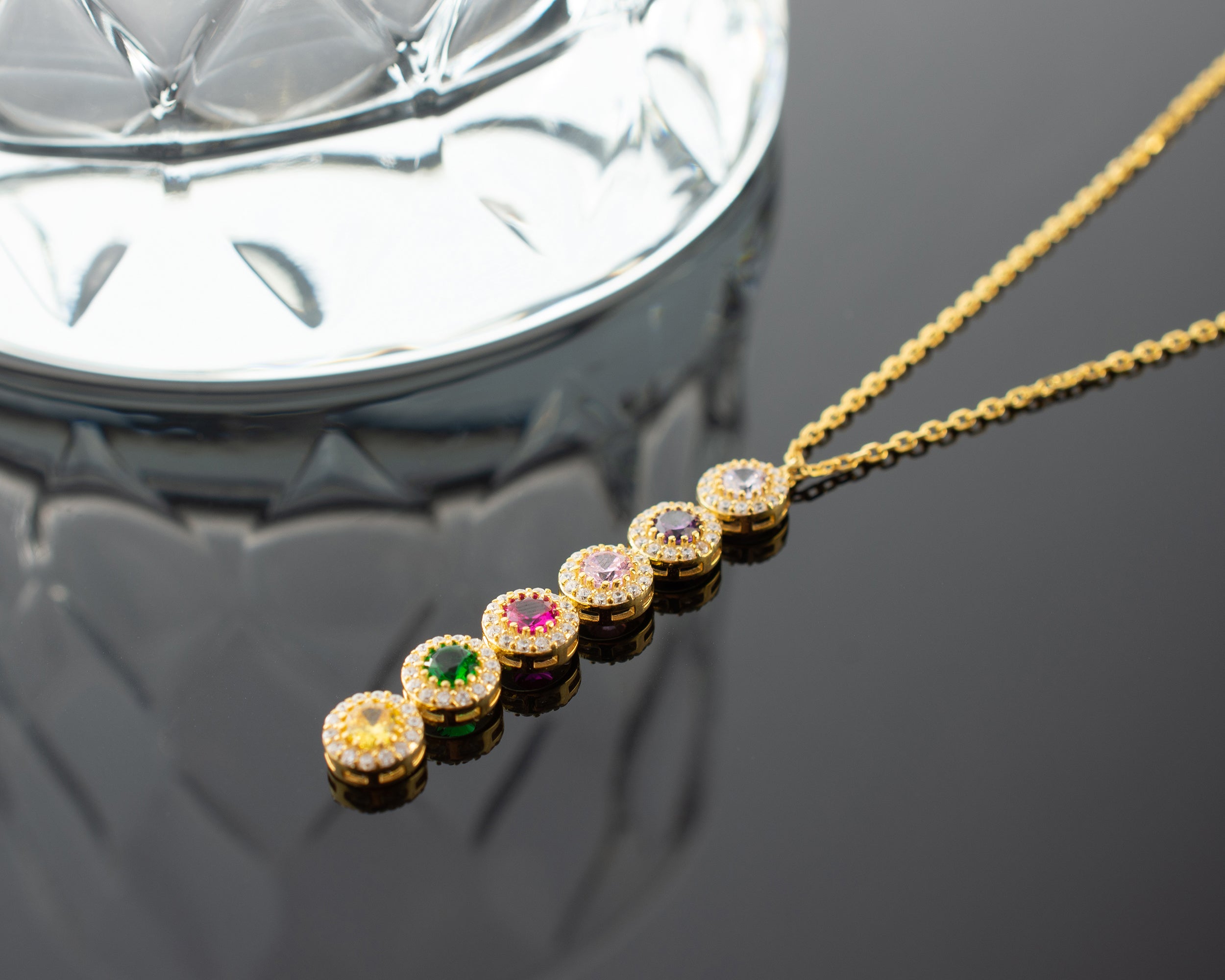 Custom Cascading Birthstone Halo Necklace