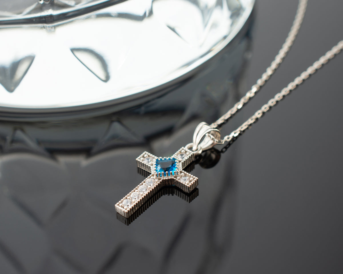 Halo Cross Birthstone Necklace