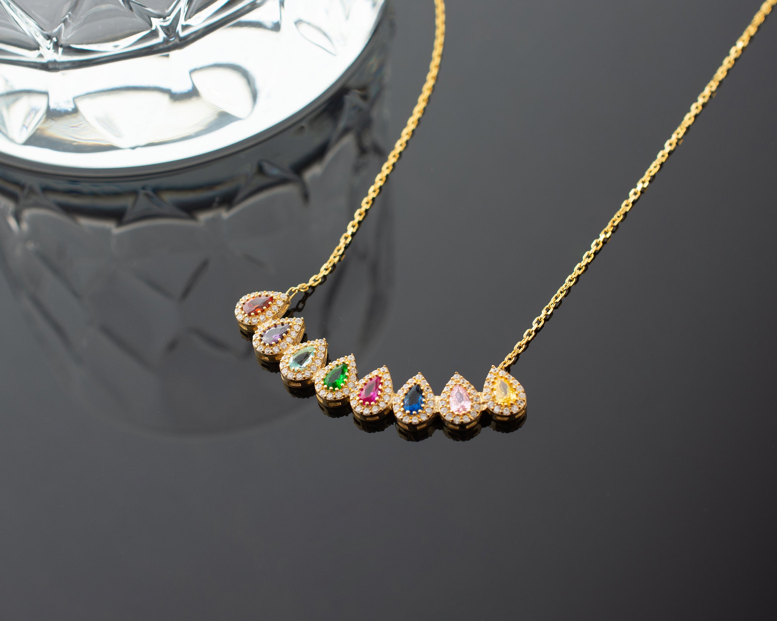 Family Birthstone Curved Bar Necklace