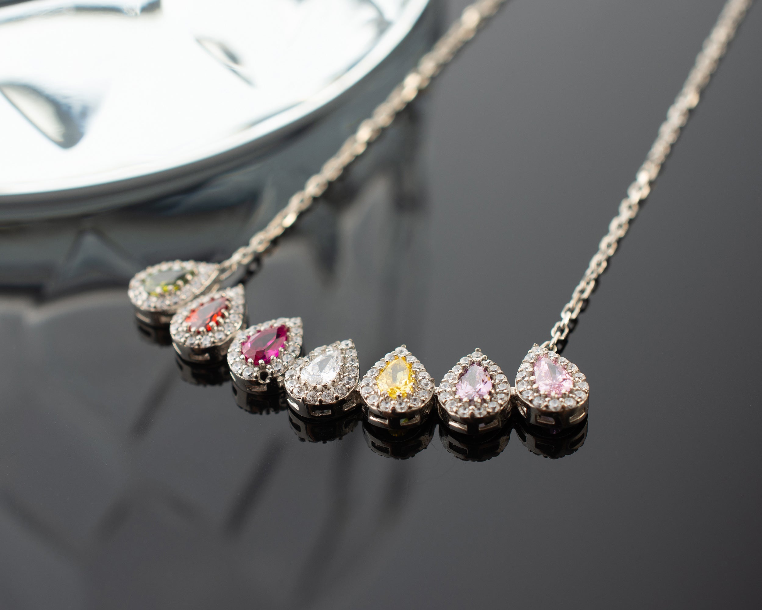 Family Birthstone Curved Bar Necklace