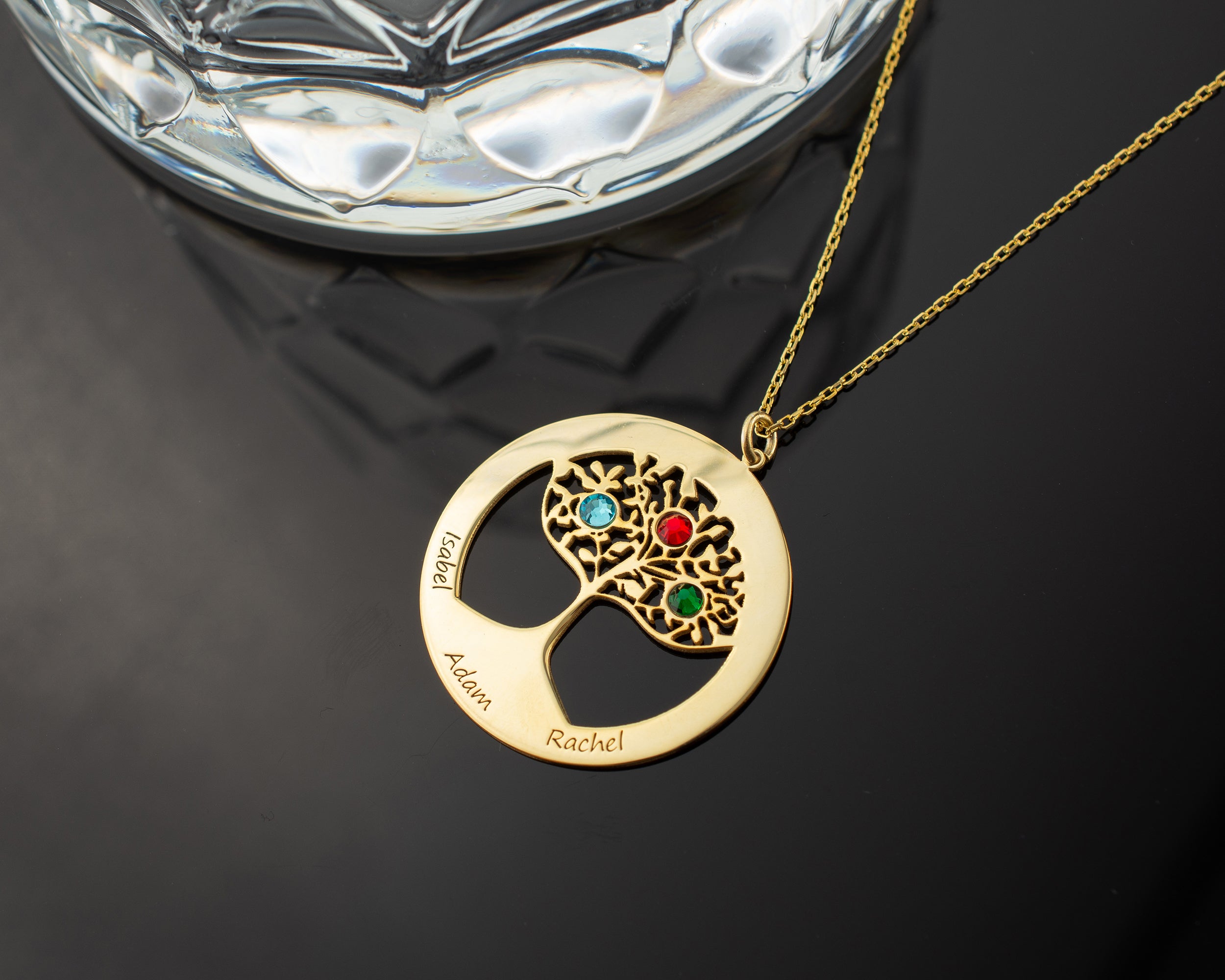 Family Tree Birthstone Necklace with Names