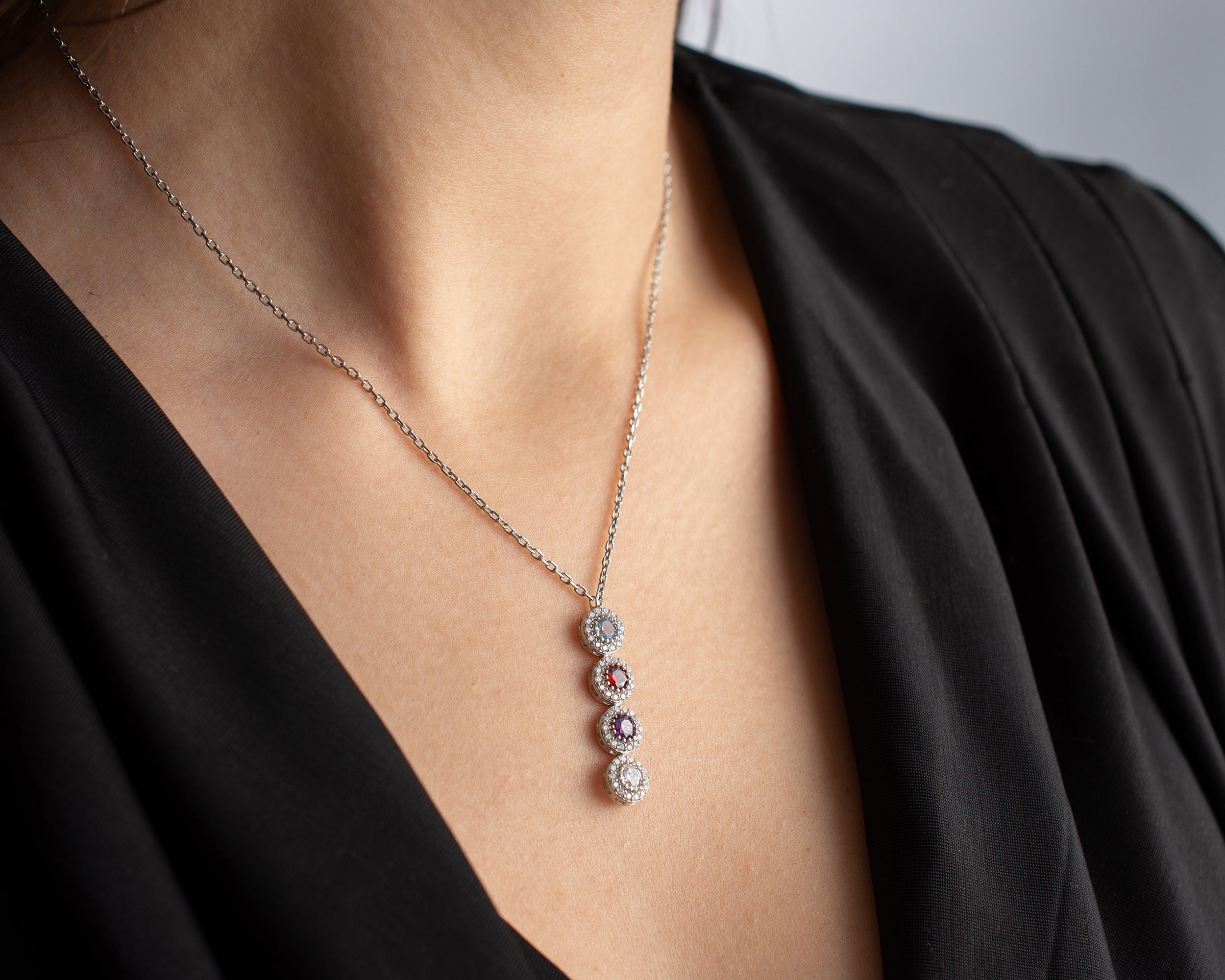 Custom Cascading Birthstone Halo Necklace