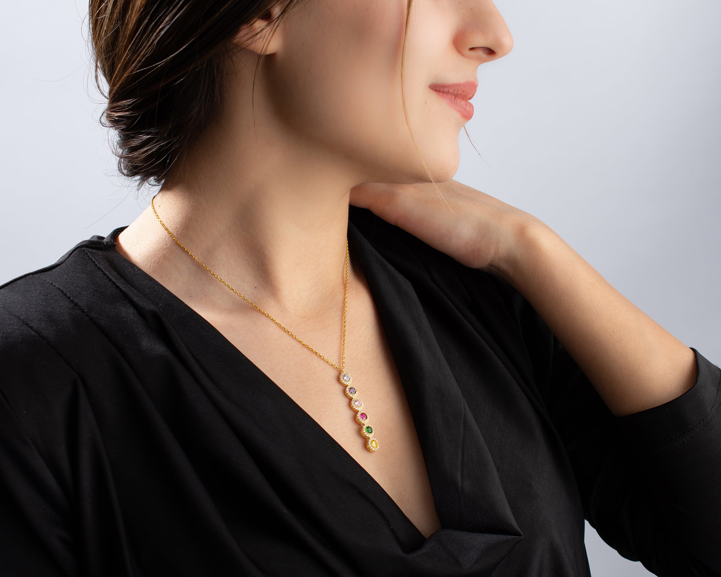 Custom Cascading Birthstone Halo Necklace