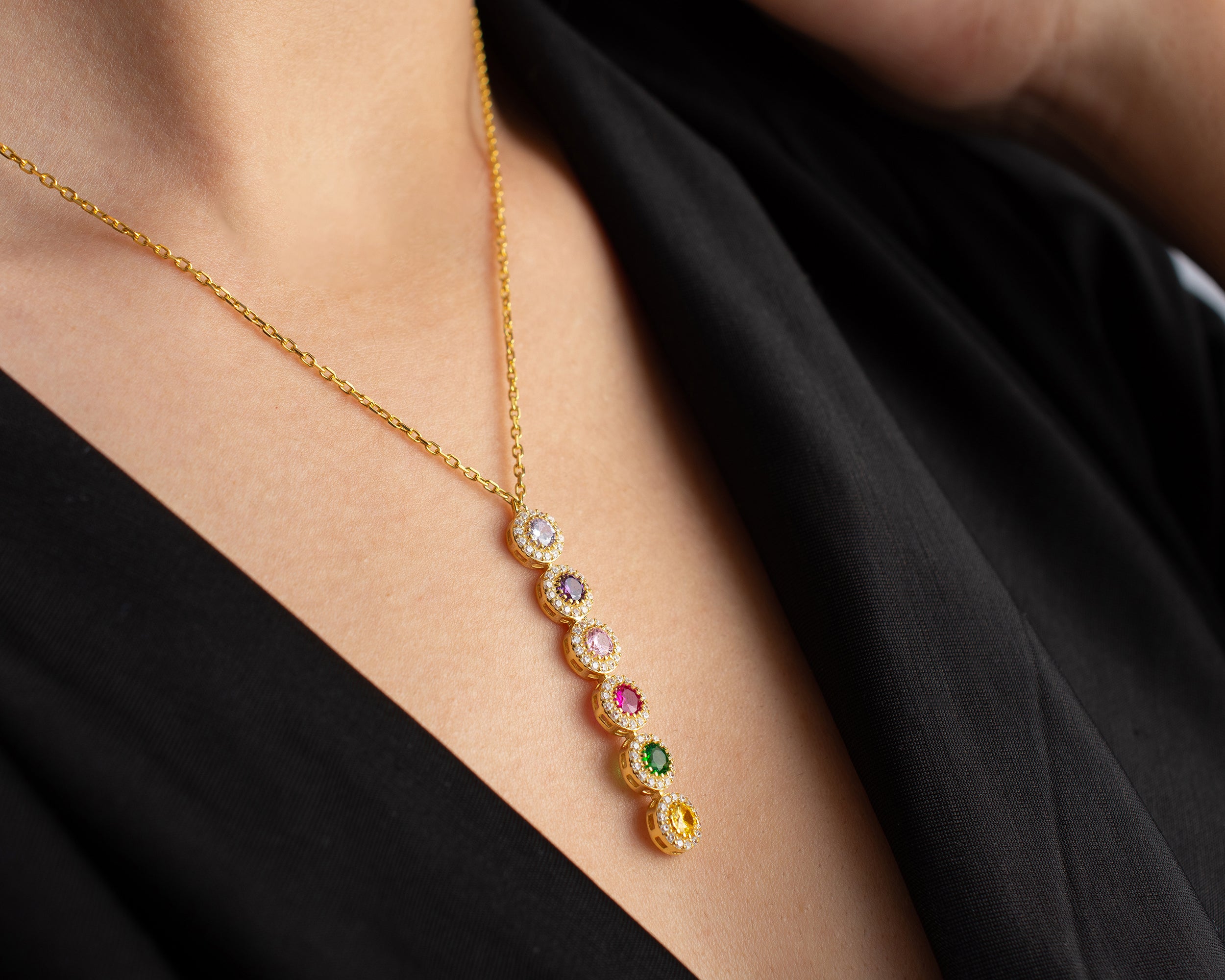Custom Cascading Birthstone Halo Necklace
