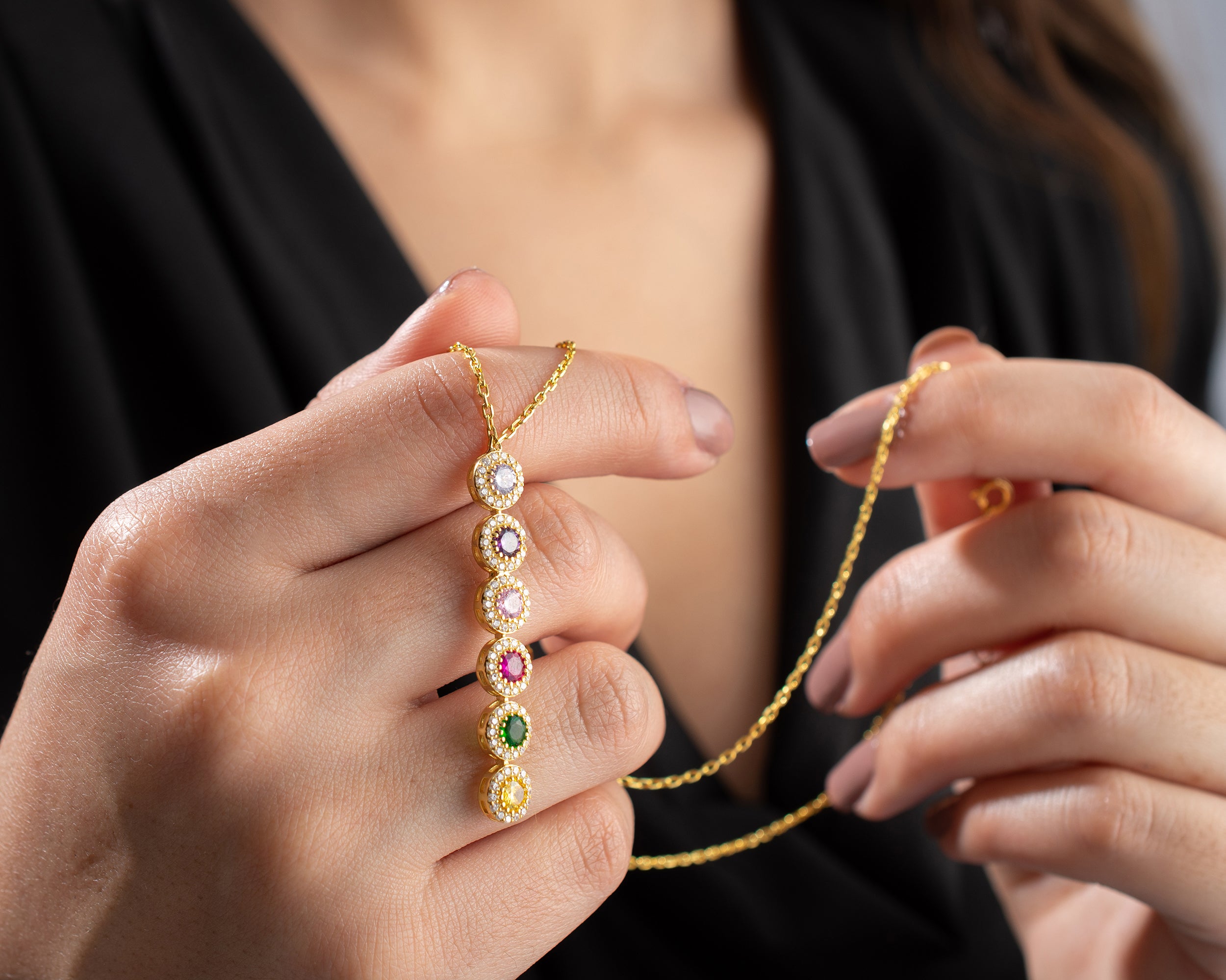 Custom Cascading Birthstone Halo Necklace