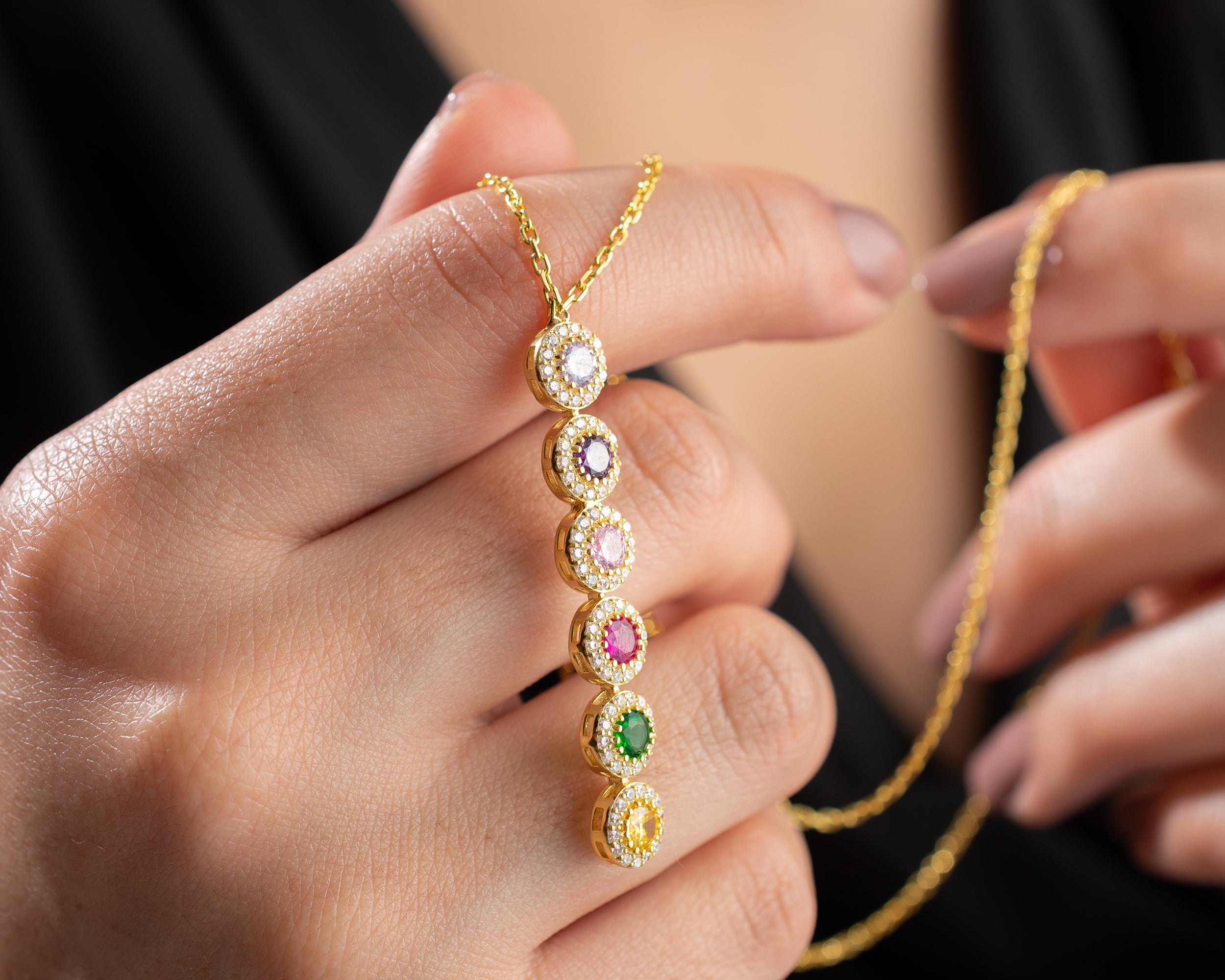 Custom Cascading Birthstone Halo Necklace