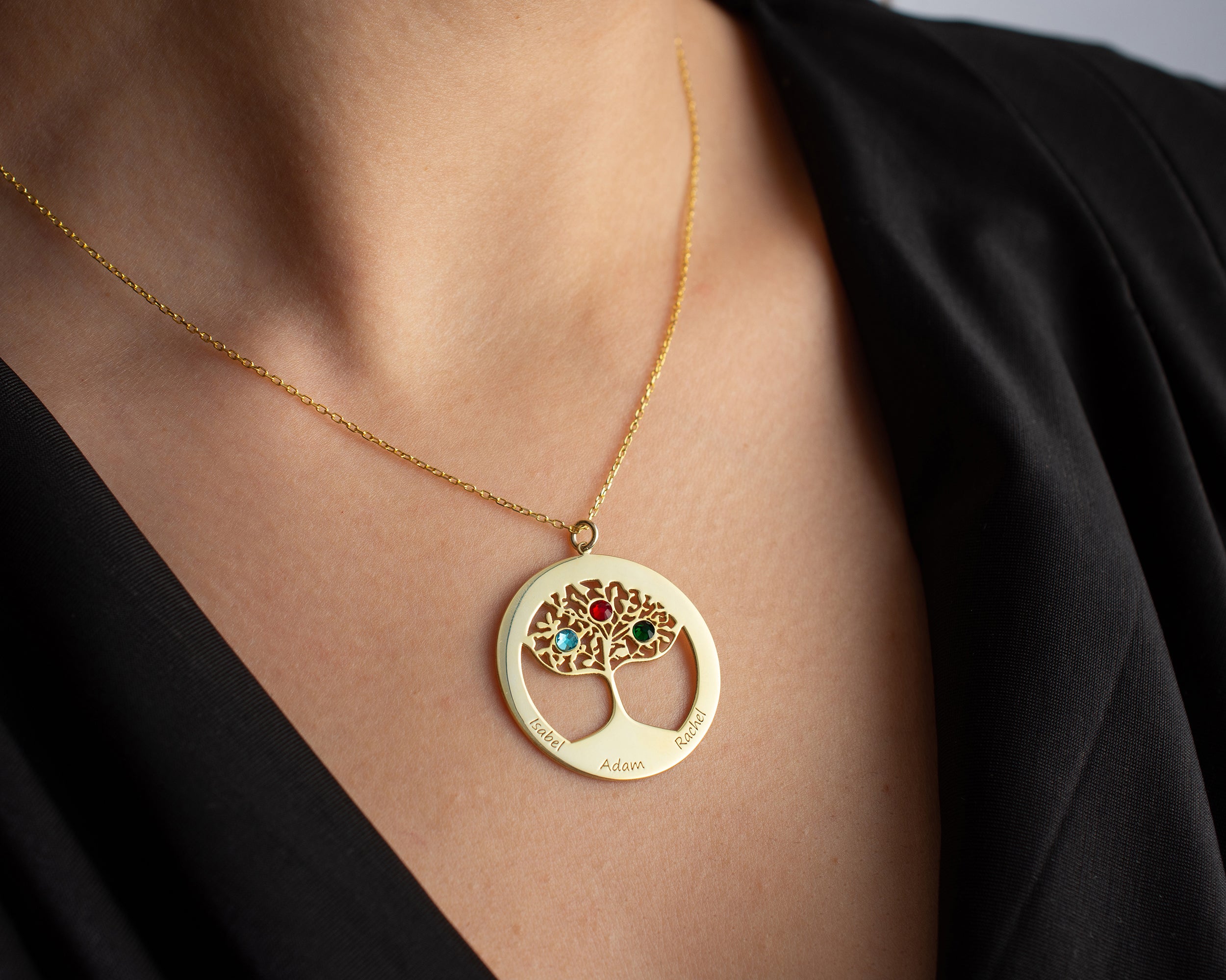 Family Tree Birthstone Necklace with Names