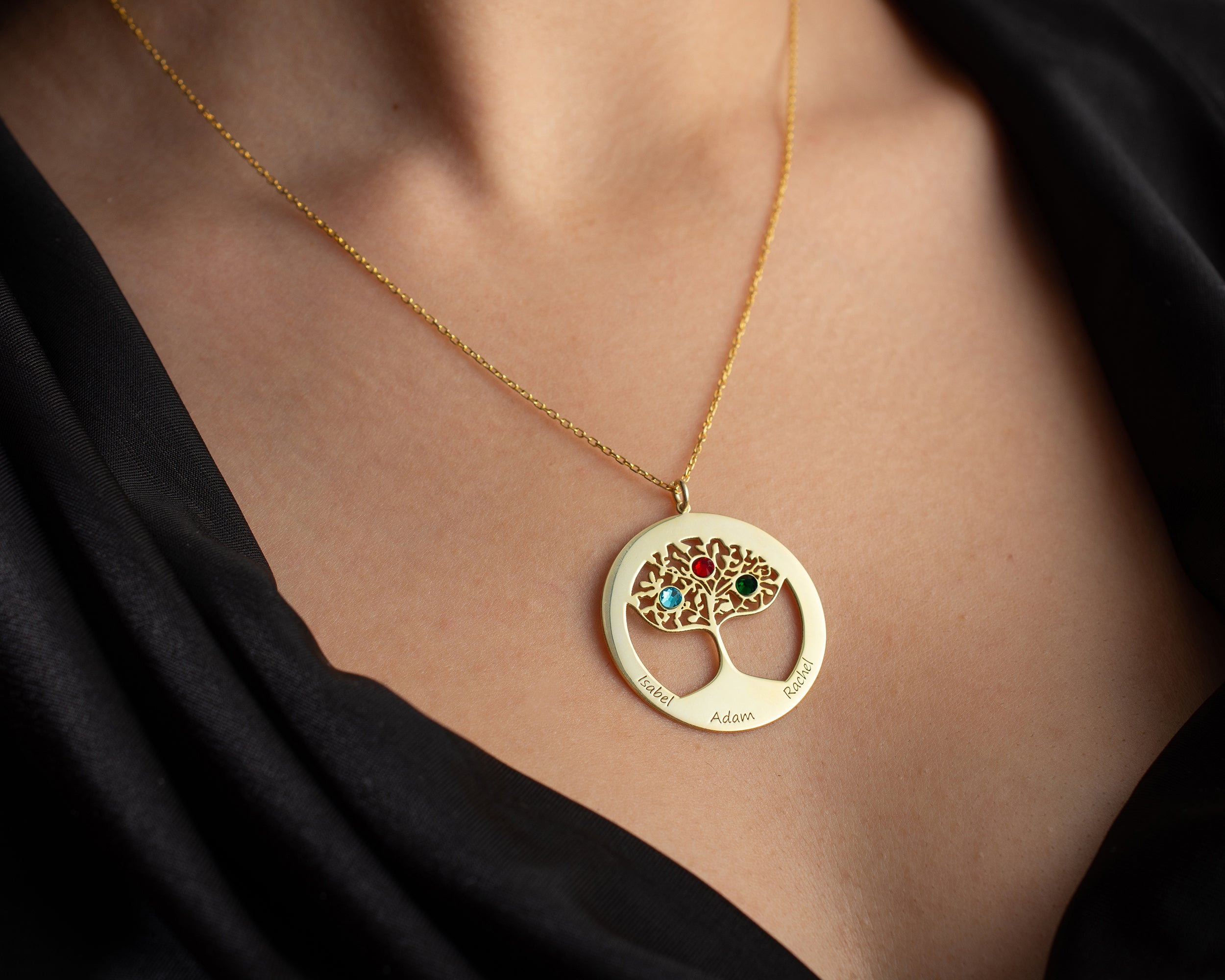 Family Tree Birthstone Necklace with Names