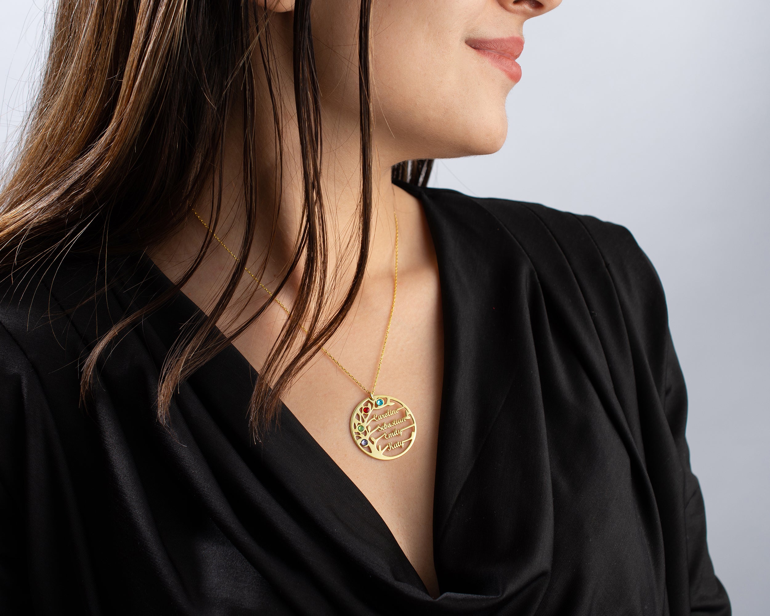 Custom Family Tree Birthstone Necklace