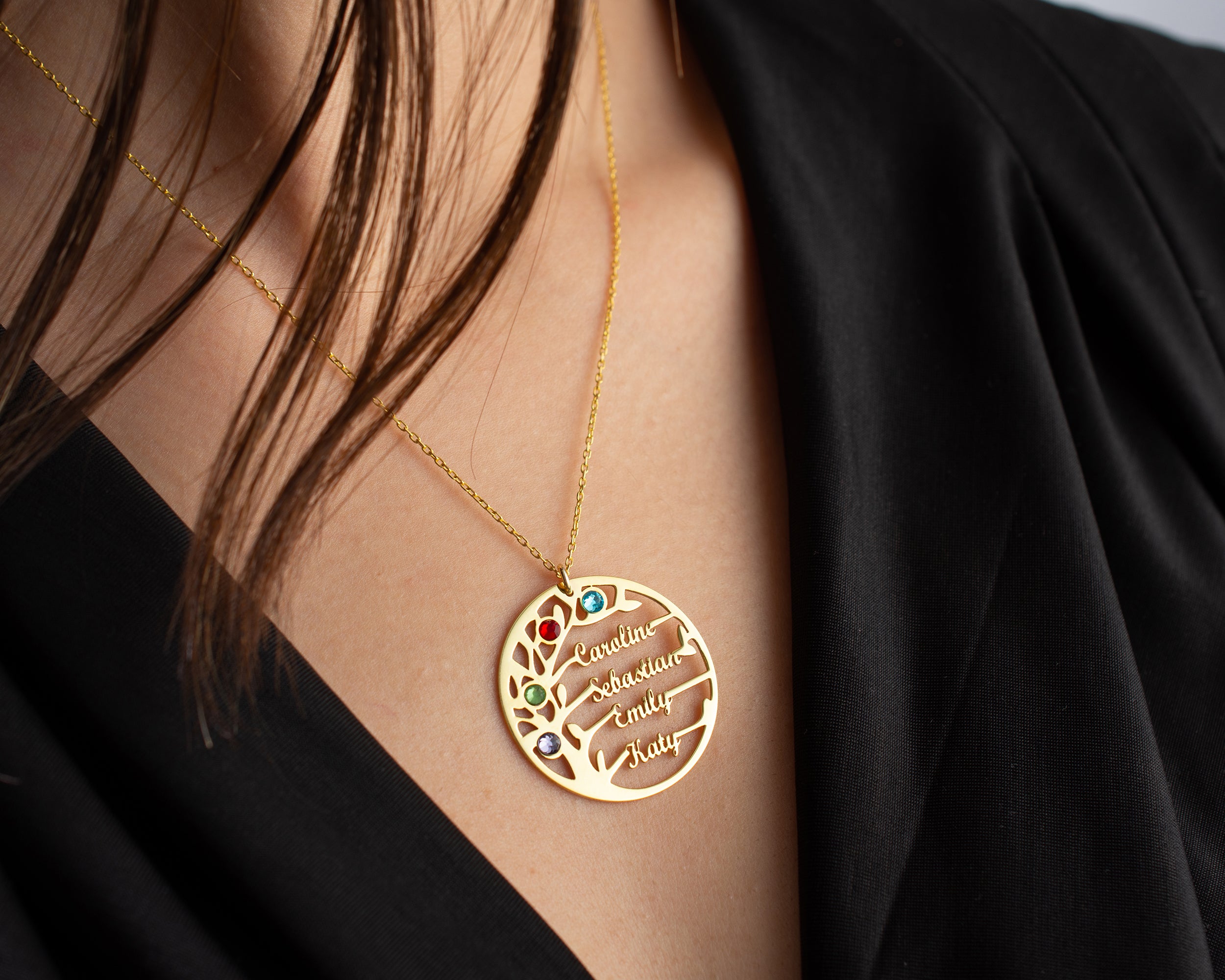 Custom Family Tree Birthstone Necklace