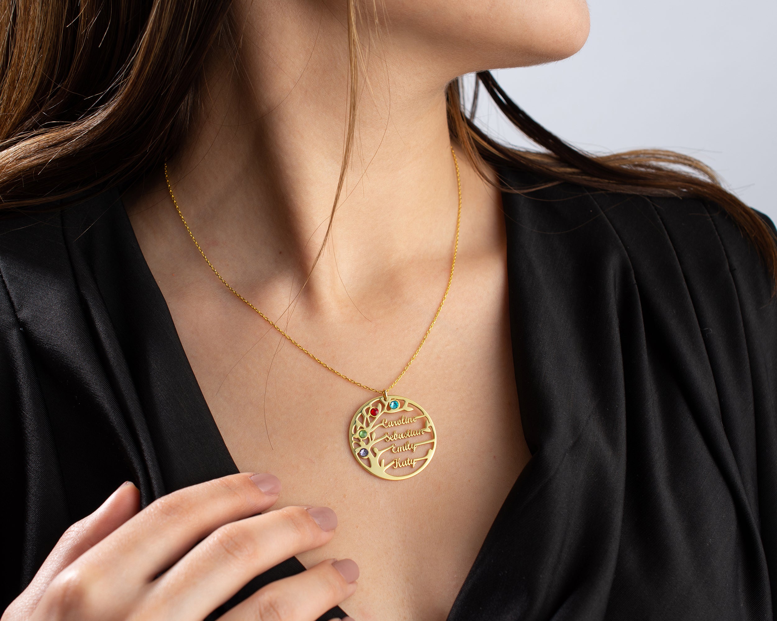 Custom Family Tree Birthstone Necklace