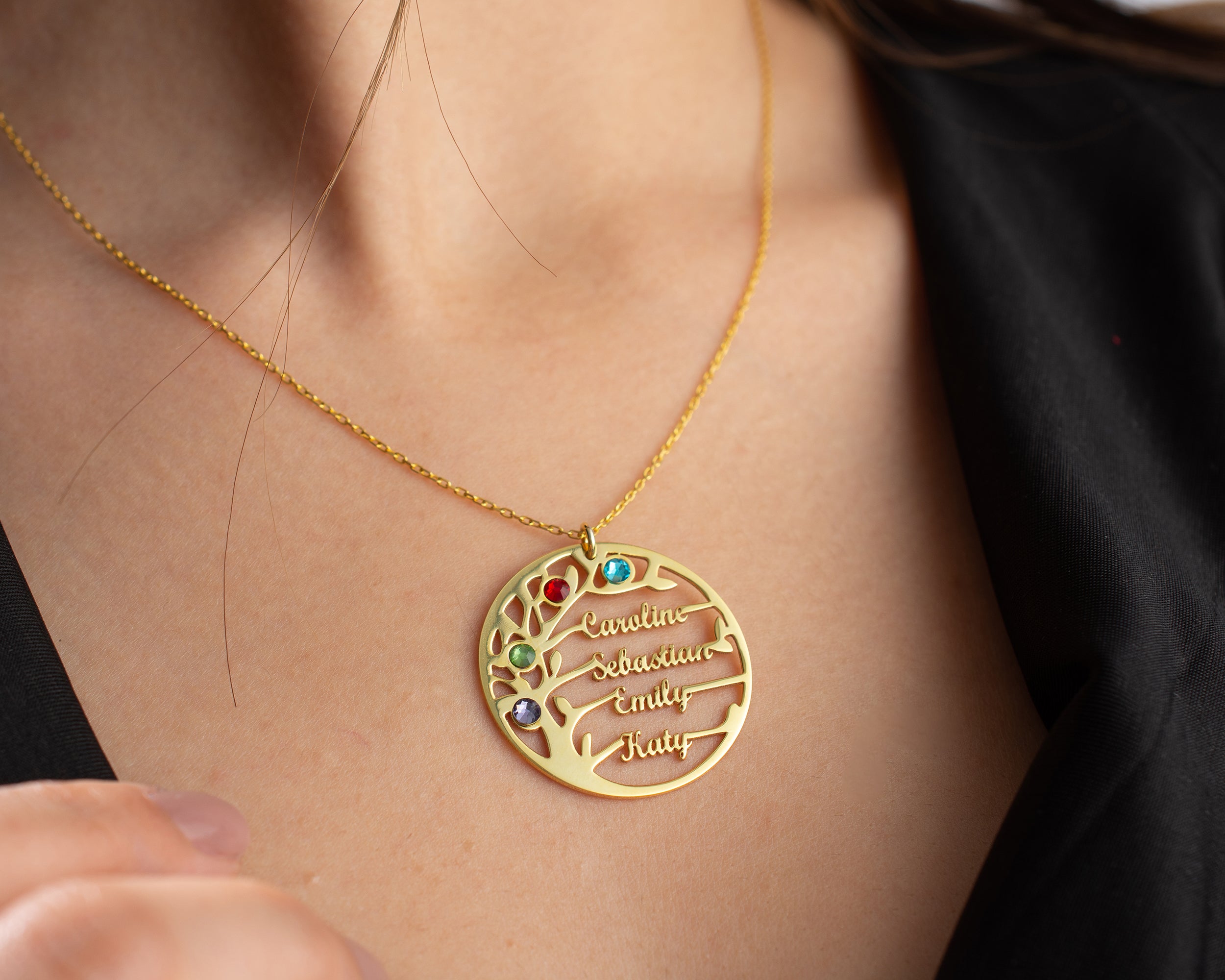Custom Family Tree Birthstone Necklace