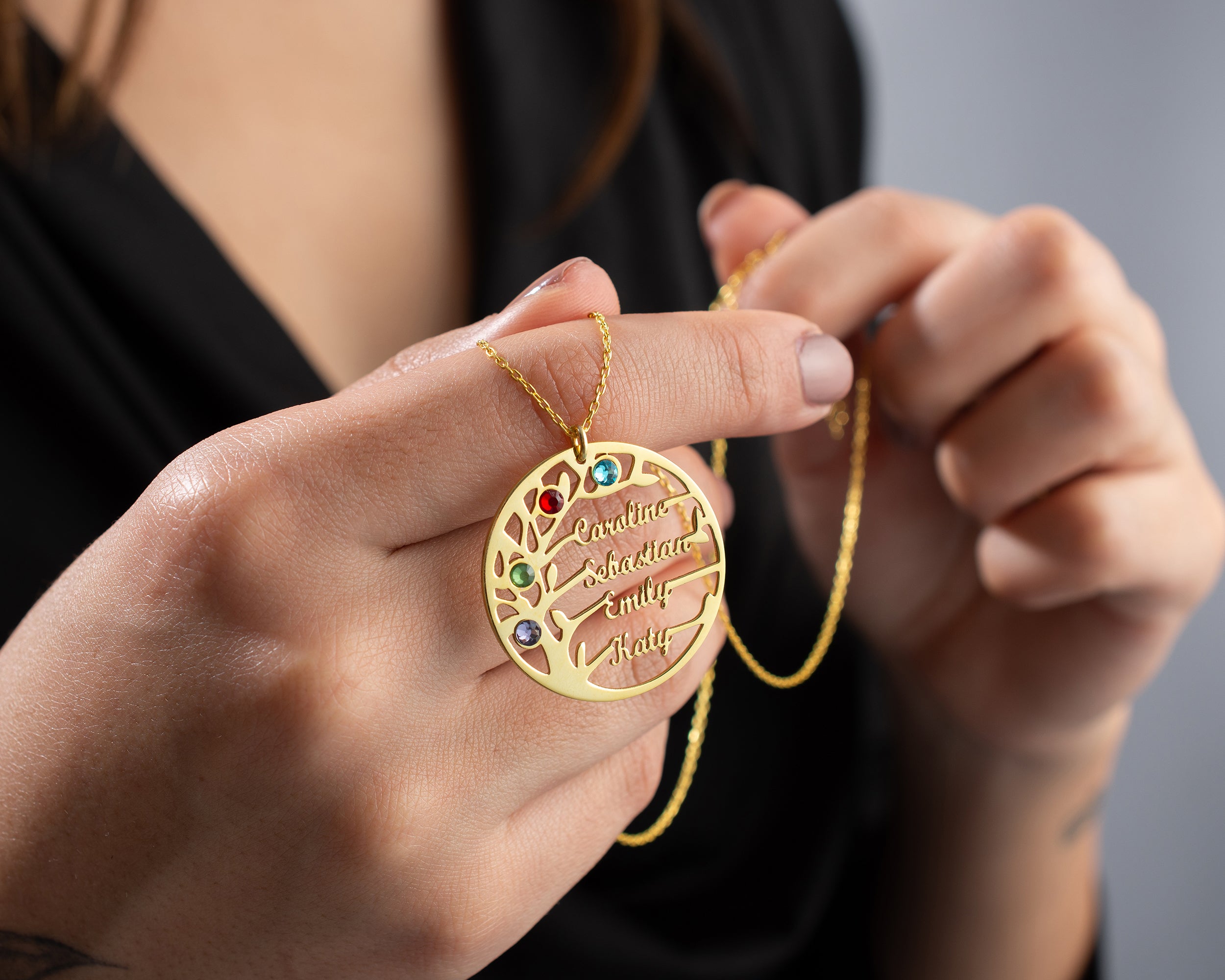 Custom Family Tree Birthstone Necklace