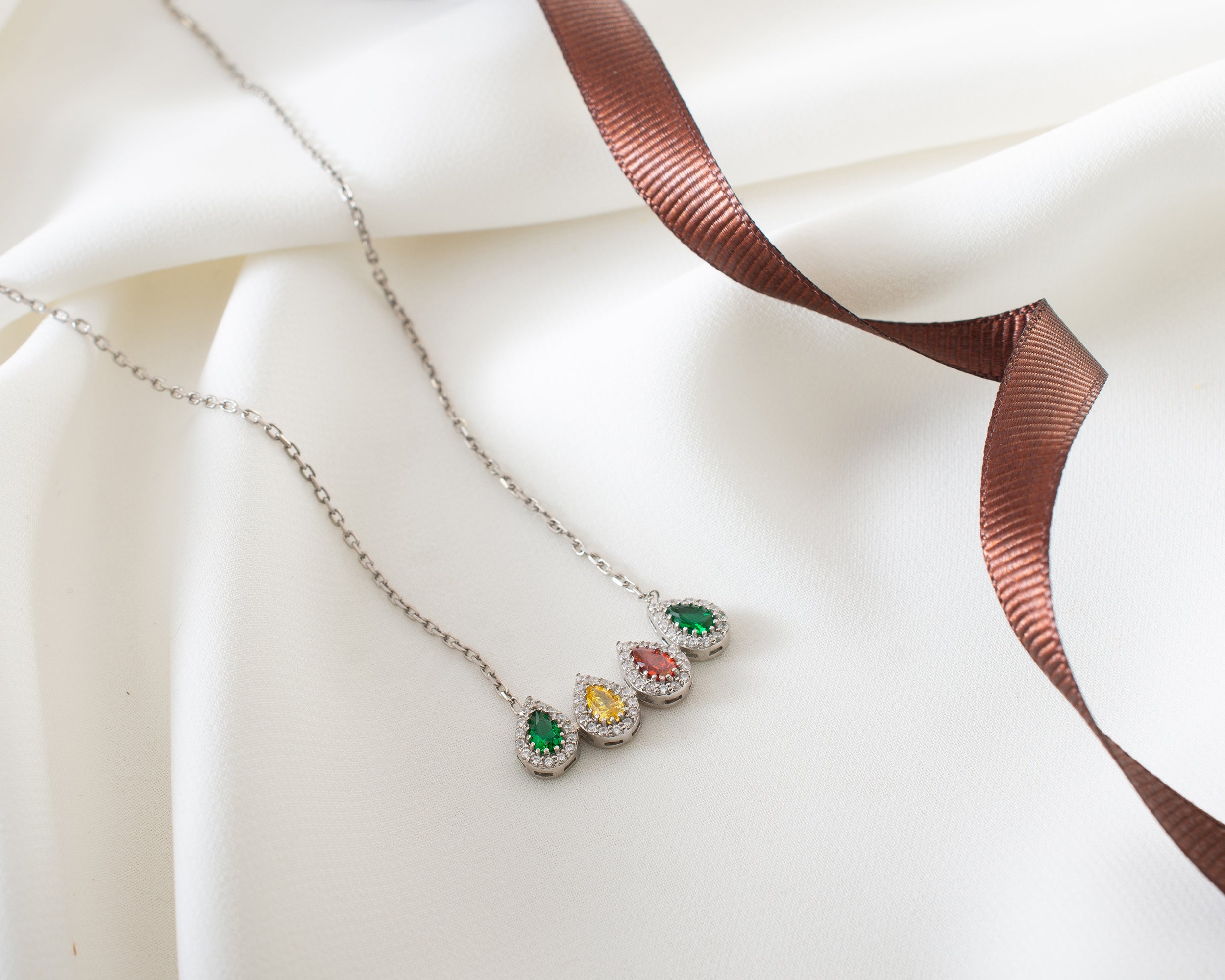 Family Birthstone Curved Bar Necklace